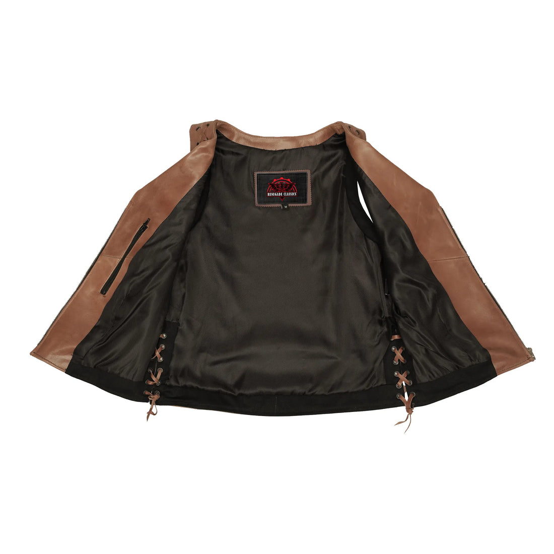 RC236 Women's Brown Zippered Vest with Lacing Details