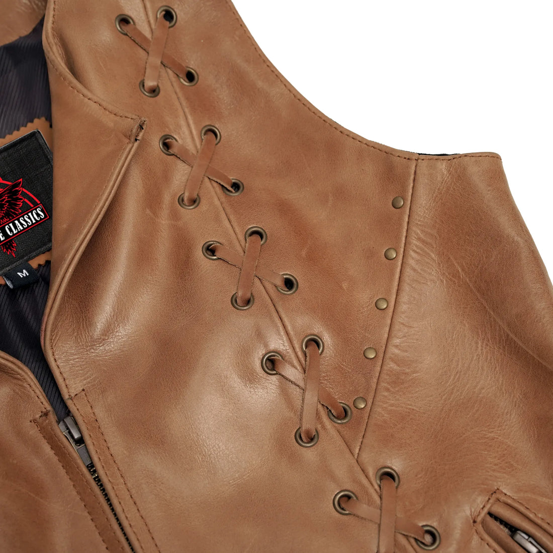 RC236 Women's Brown Zippered Vest with Lacing Details