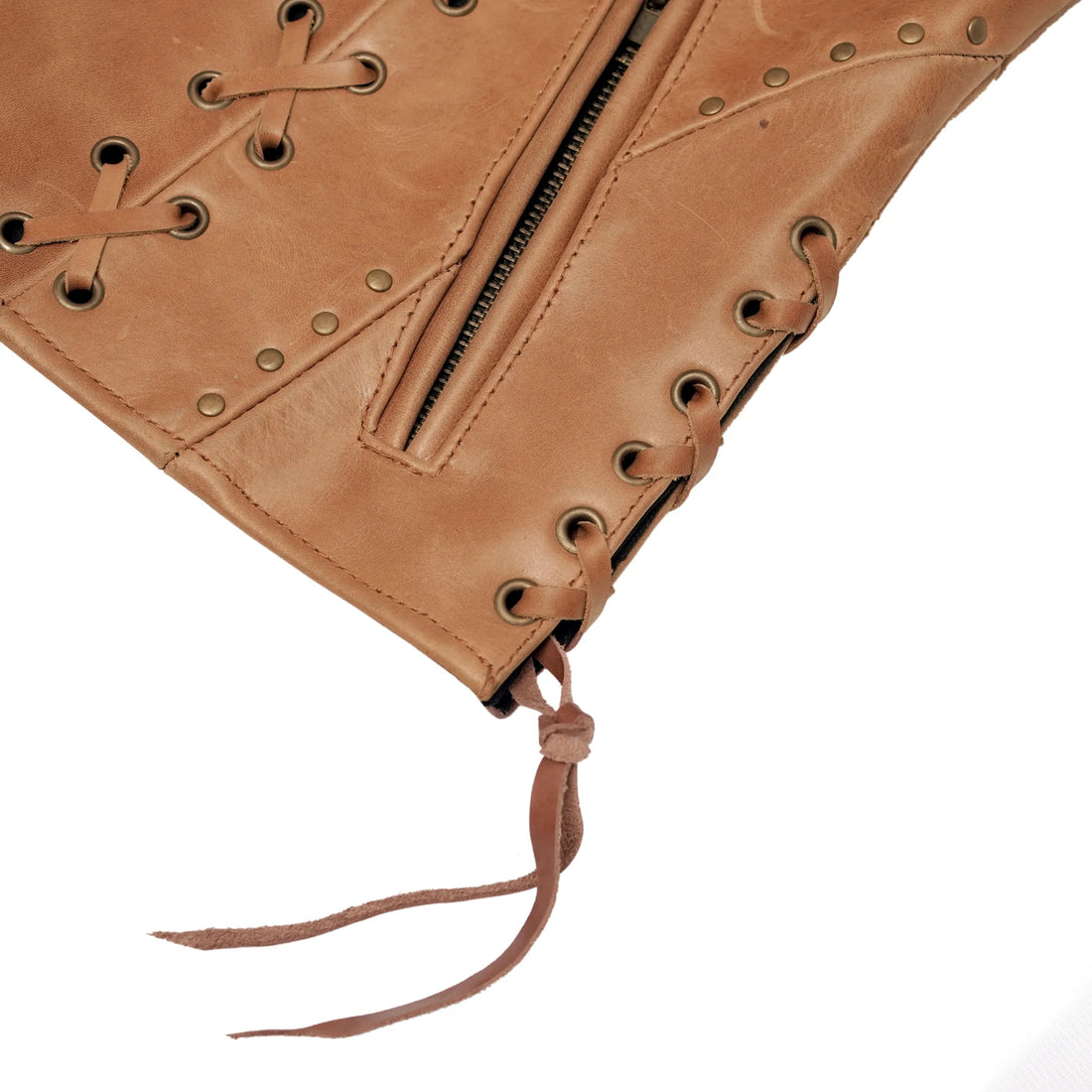 RC236 Women's Brown Zippered Vest with Lacing Details