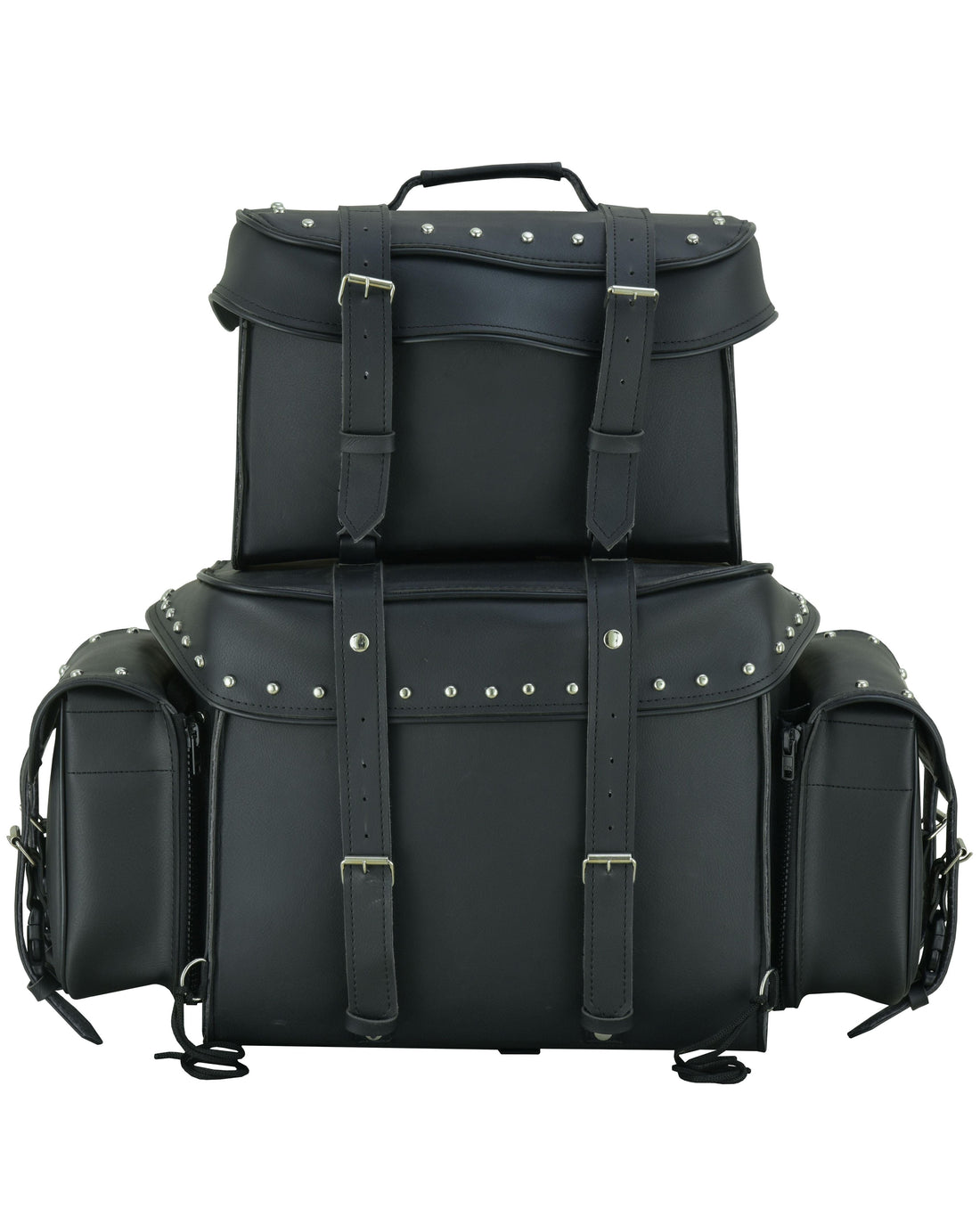 RC350S Leather Black PVC Large 4 Piece Motorcycle Touring Tail Bag wi