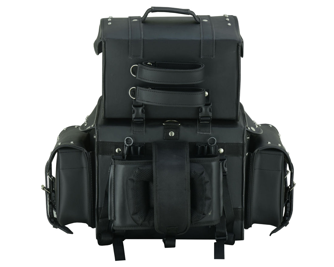 RC350S Leather Black PVC Large 4 Piece Motorcycle Touring Tail Bag wi