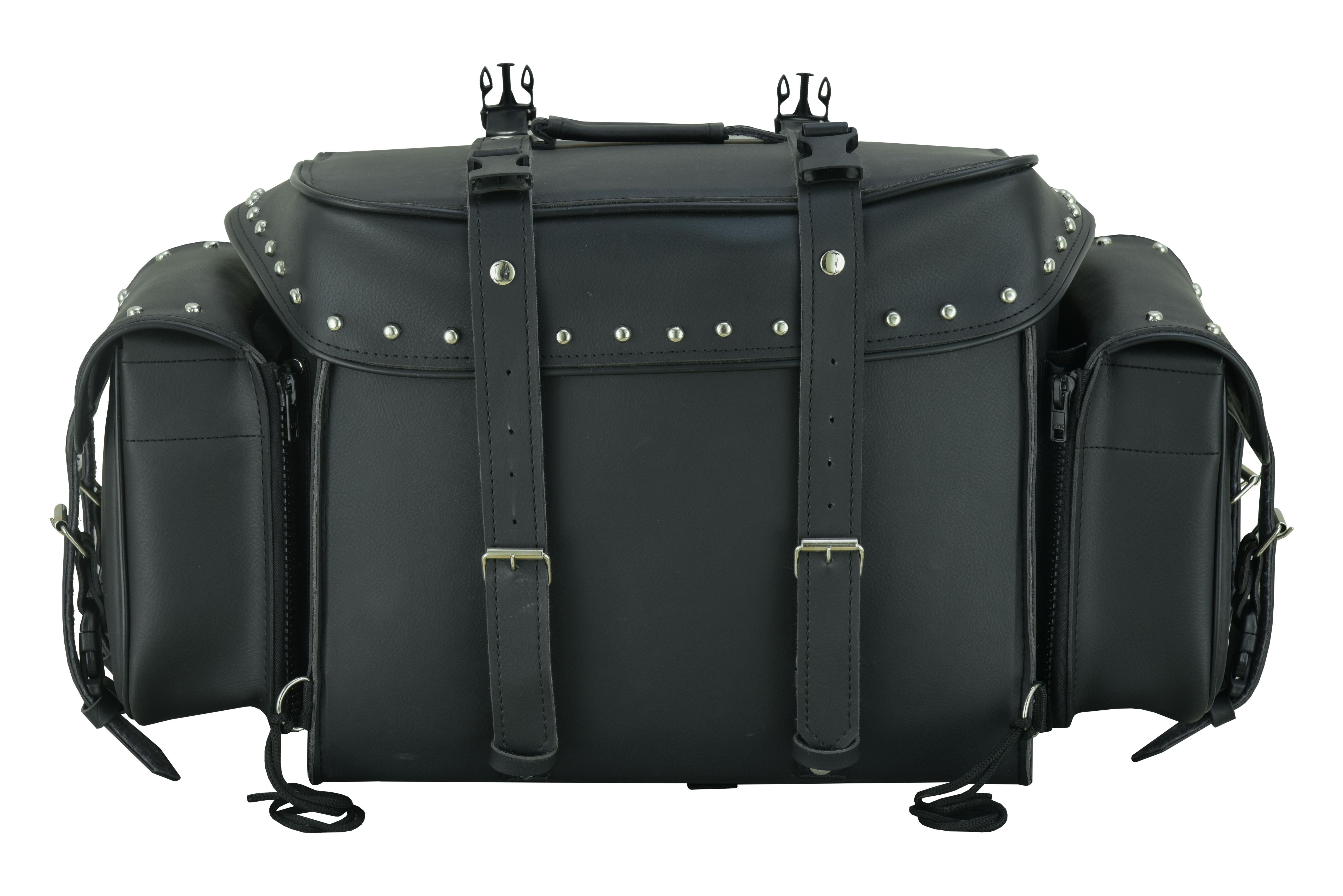 RC350S Leather Black PVC Large 4 Piece Motorcycle Touring Tail Bag wi