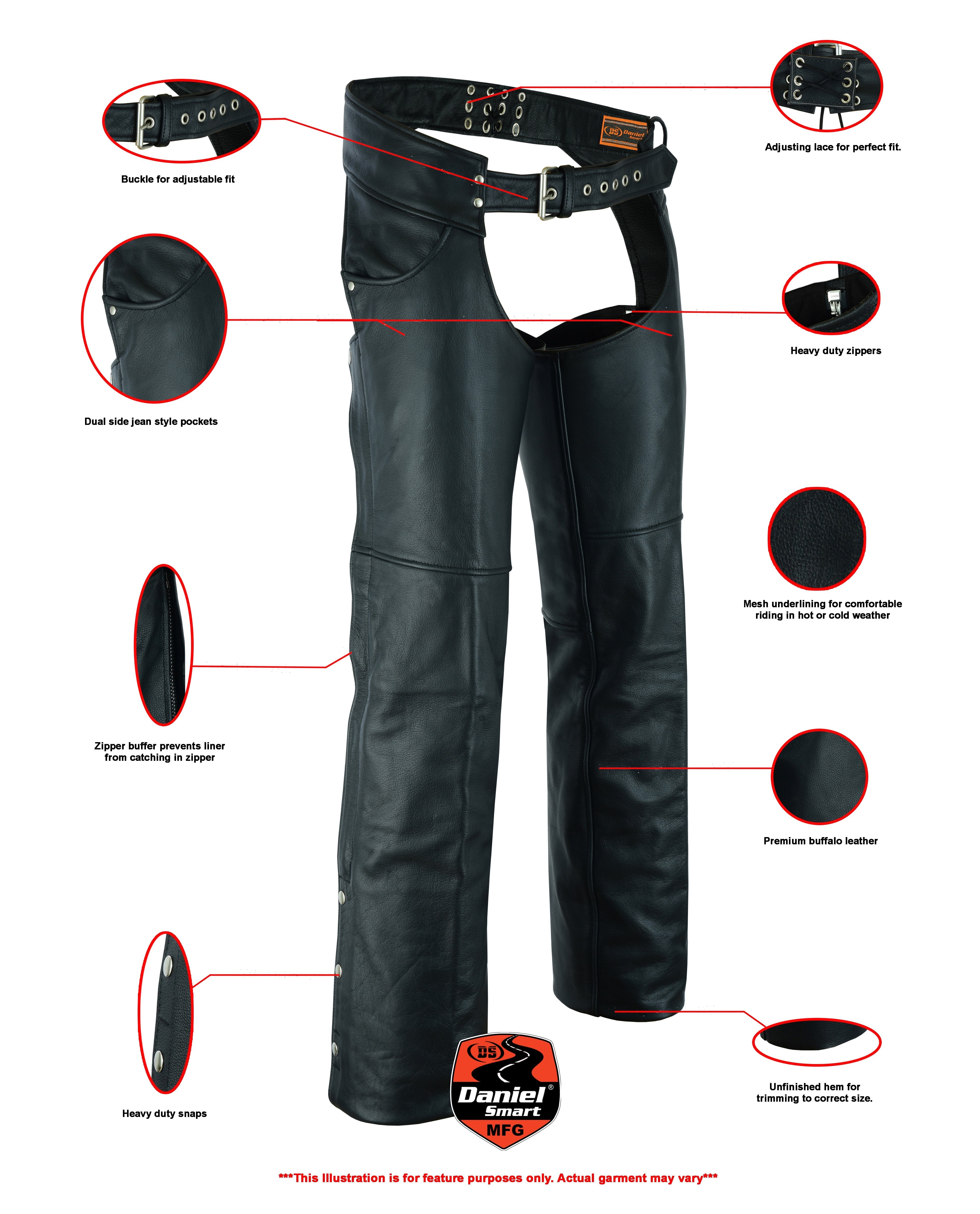 RC447TALL Tall Classic Leather Chaps with Jeans Pockets