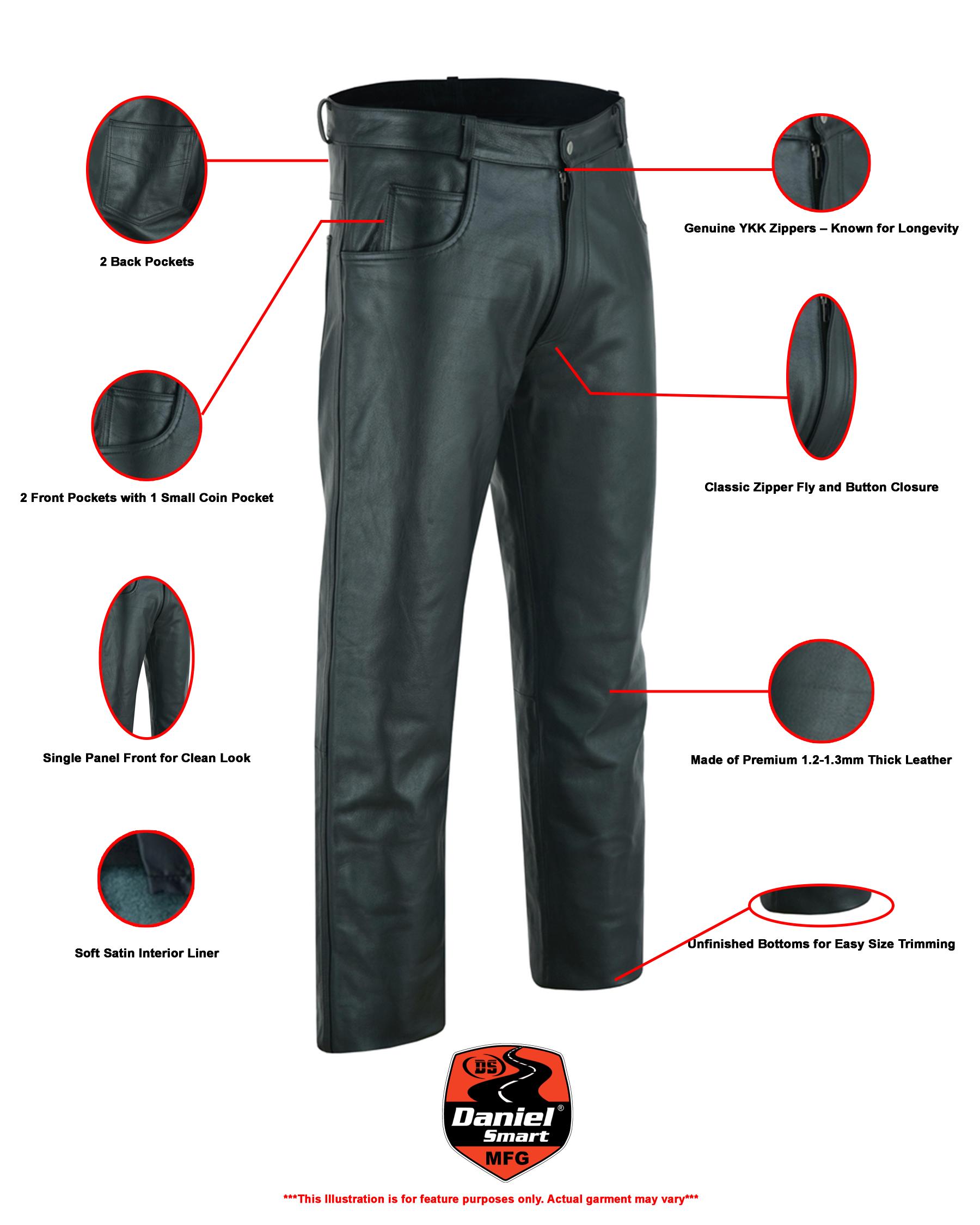 RC451 Men's Black Classic 5 Pocket Casual Motorcycle Leather Pants