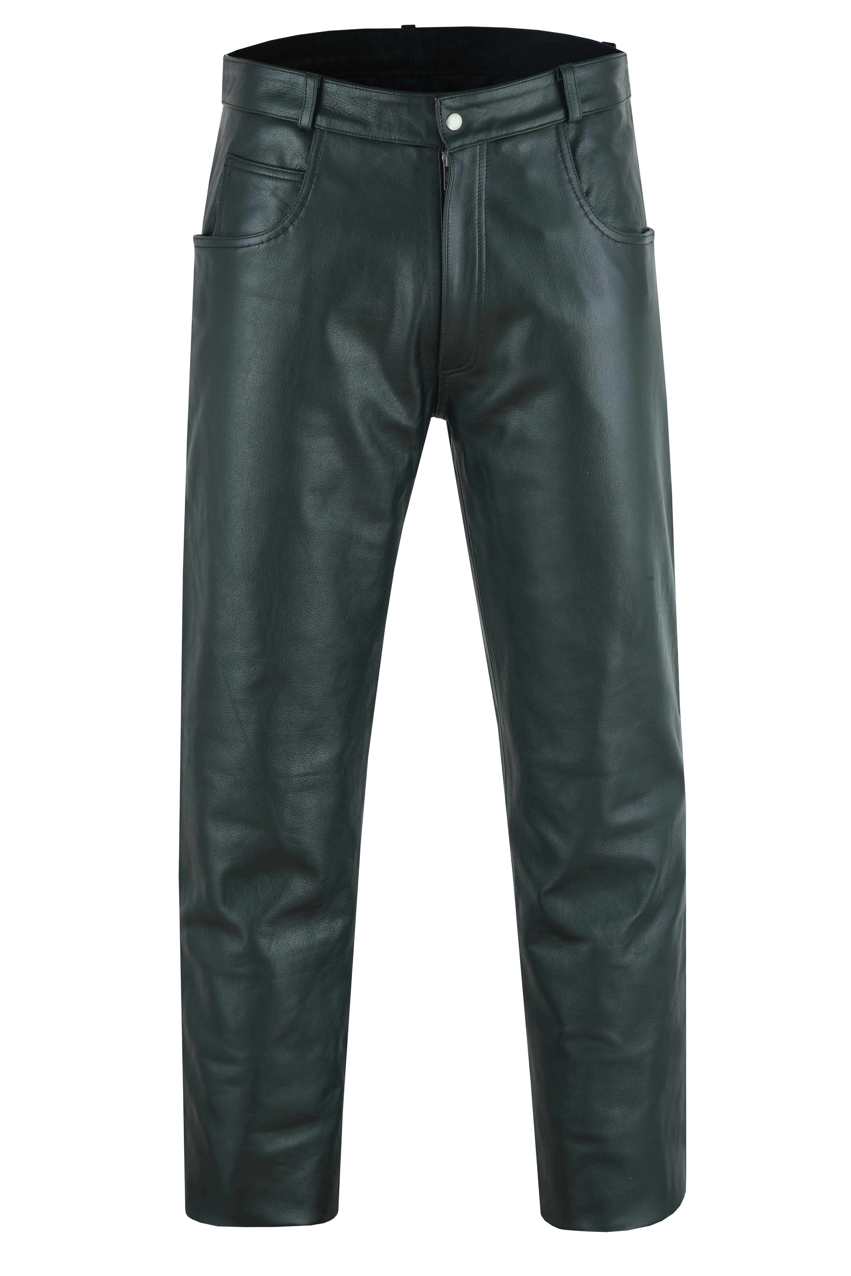 RC451 Men's Black Classic 5 Pocket Casual Motorcycle Leather Pants