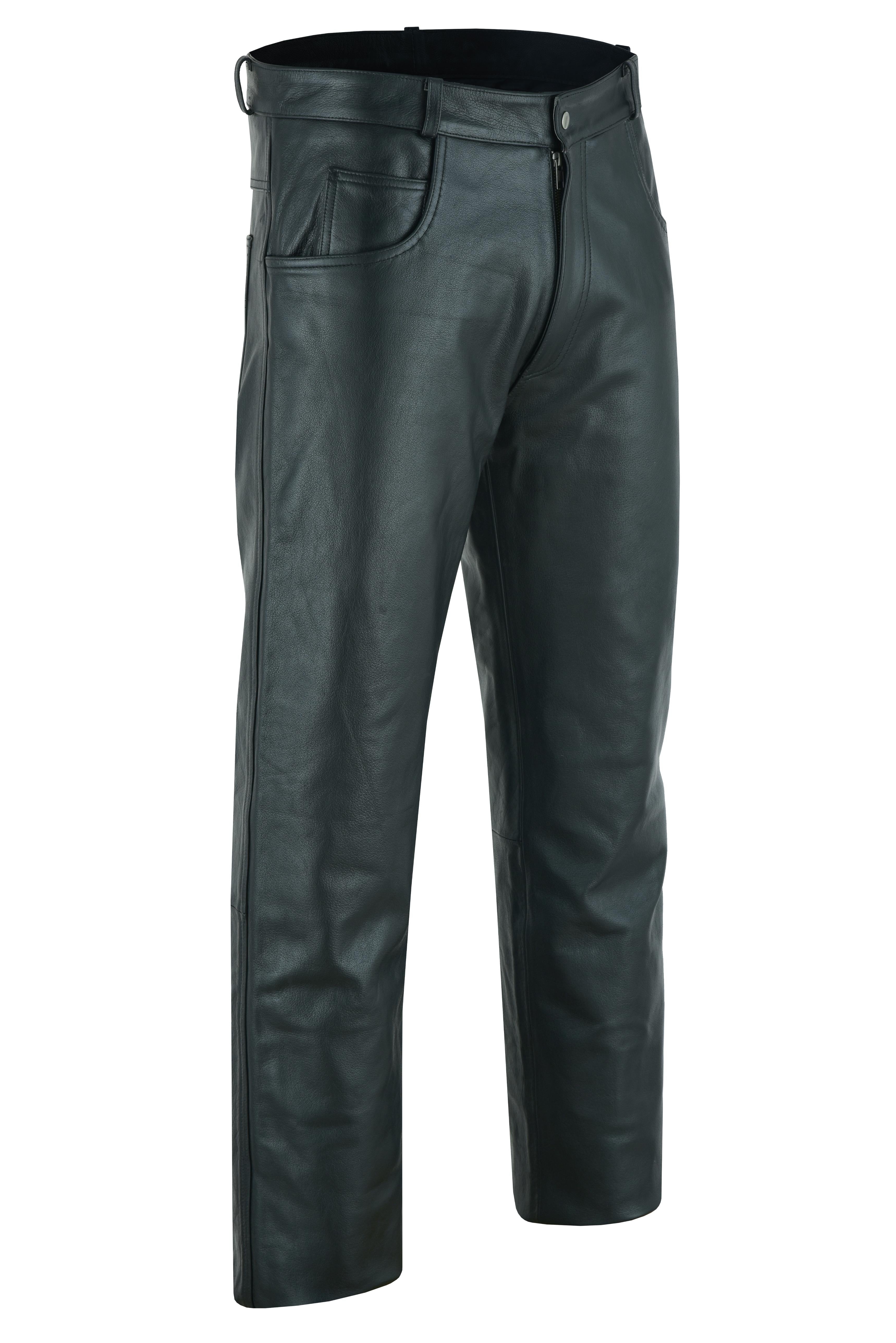 RC451 Men's Black Classic 5 Pocket Casual Motorcycle Leather Pants