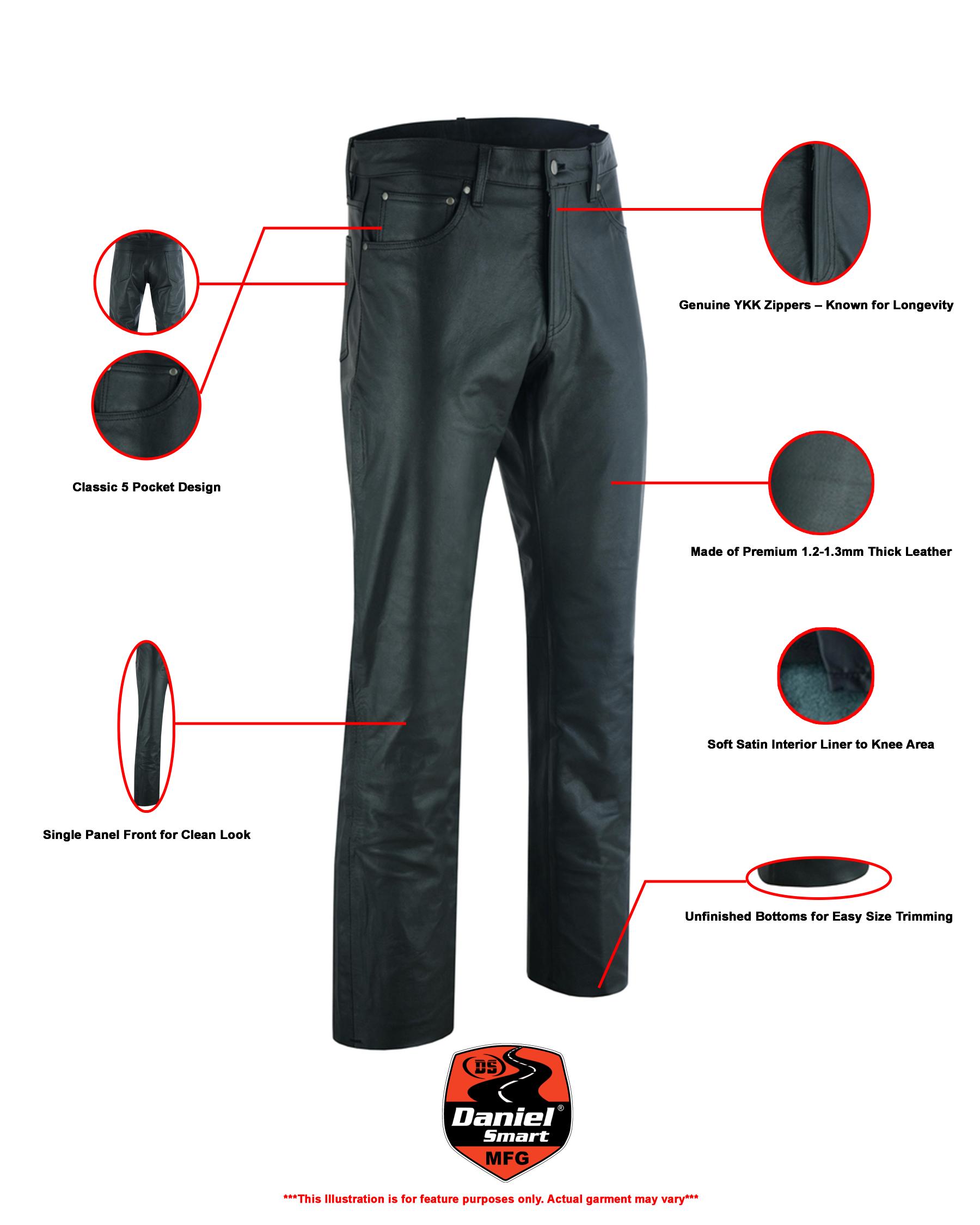 RC452 Women's Classic 5 Pocket Black Casual Motorcycle Leather Pants