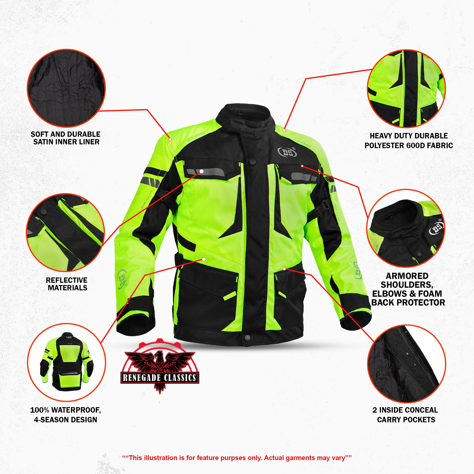 RC4616 Advance Touring Textile Motorcycle Jacket for Men - Hi-Vis