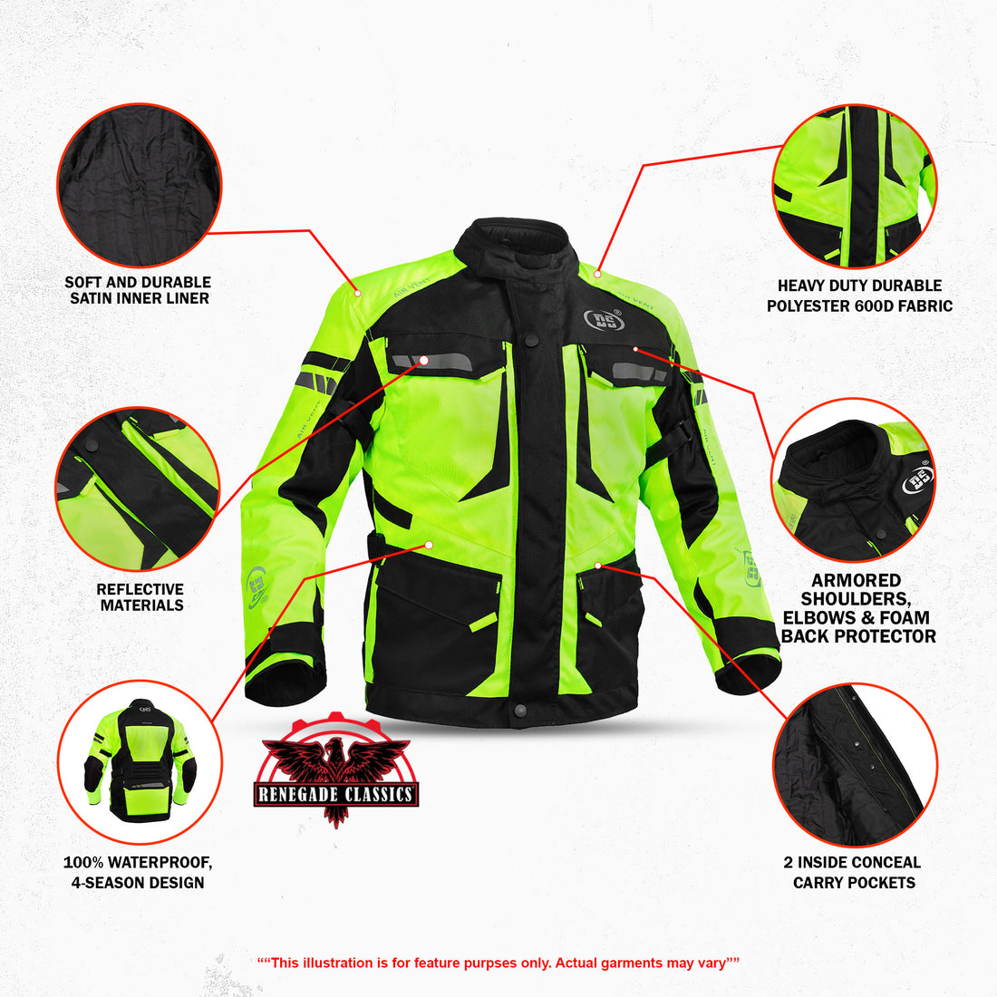 RC4616 Advance Touring Textile Motorcycle Jacket for Men - Hi-Vis