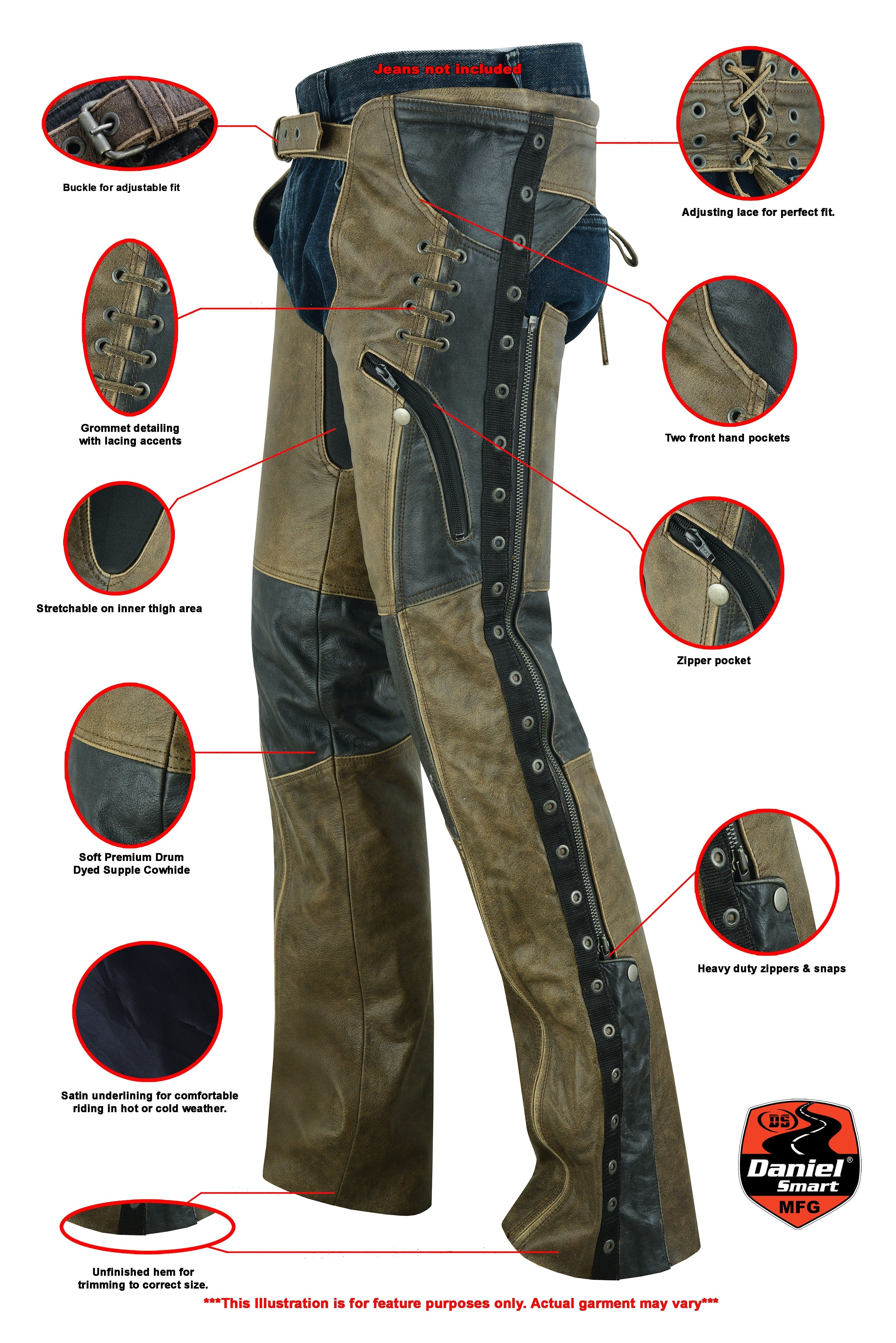 RC498 Women's Stylish Lightweight Hip Set Chaps- Two Tone