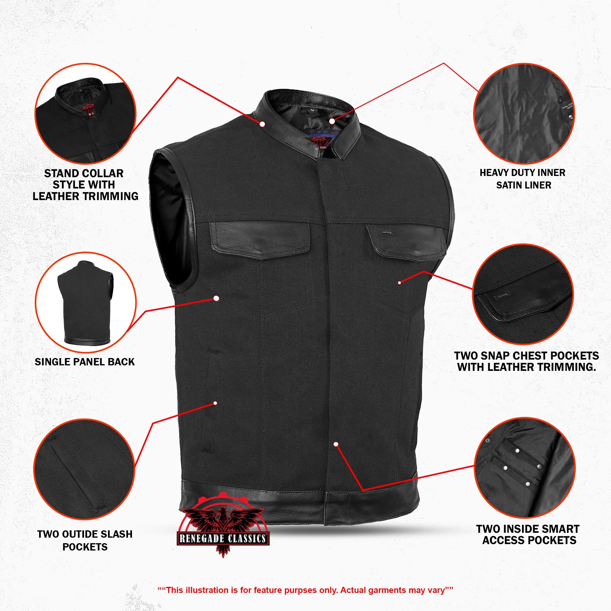 RC685 Canvas Material Single Back Panel Concealment Vest W/Leather Trimming