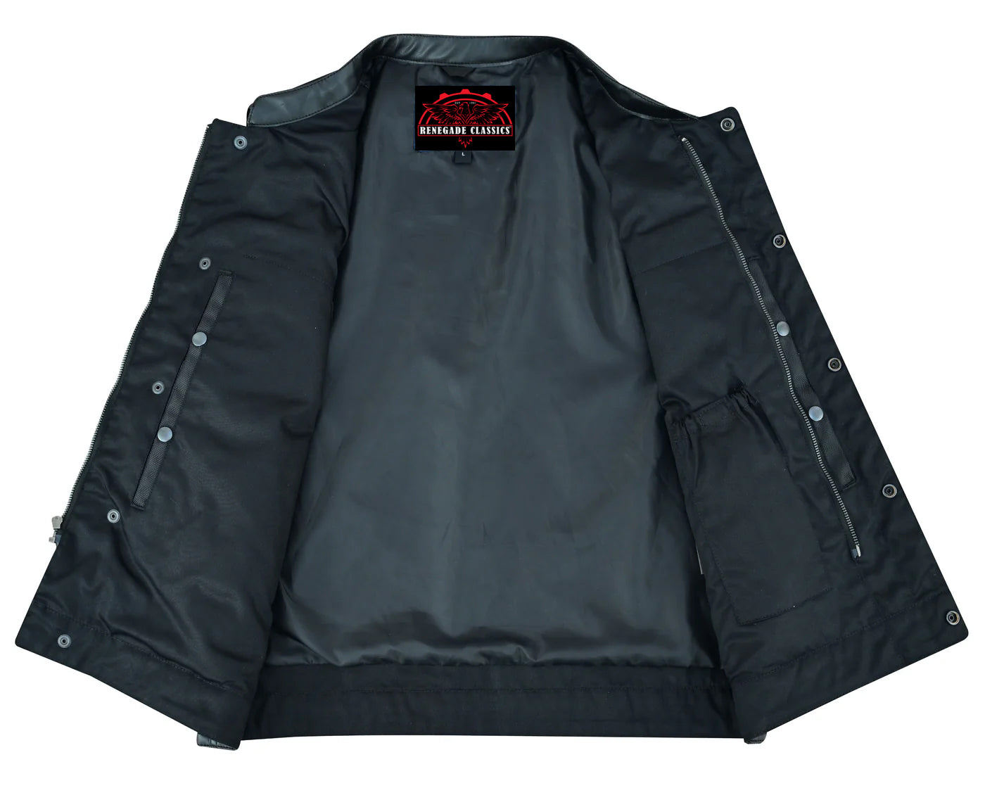 RC689 Concealed Snap Closure, Textile Material, Scoop Collar & Hidden