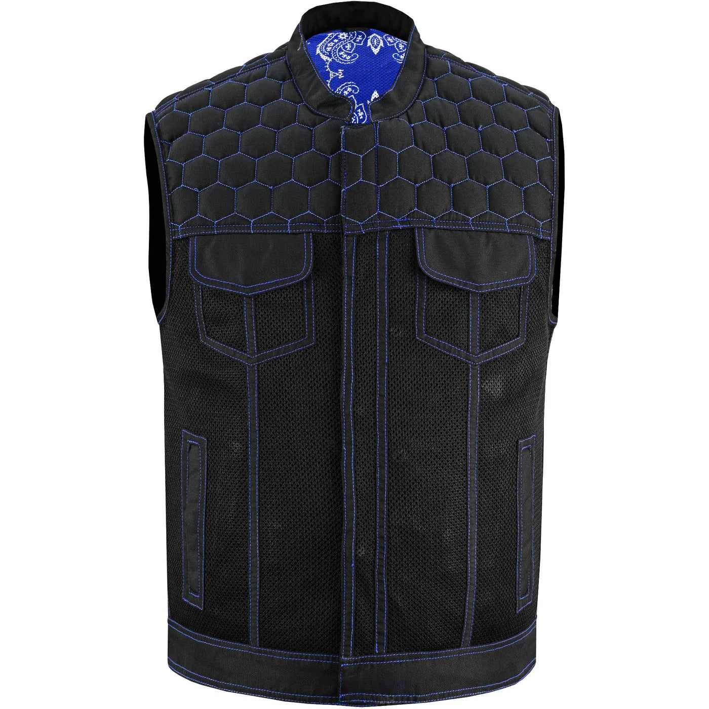Blue Soul Men’s Black Mesh Textile Vest with Blue Paisley Liner