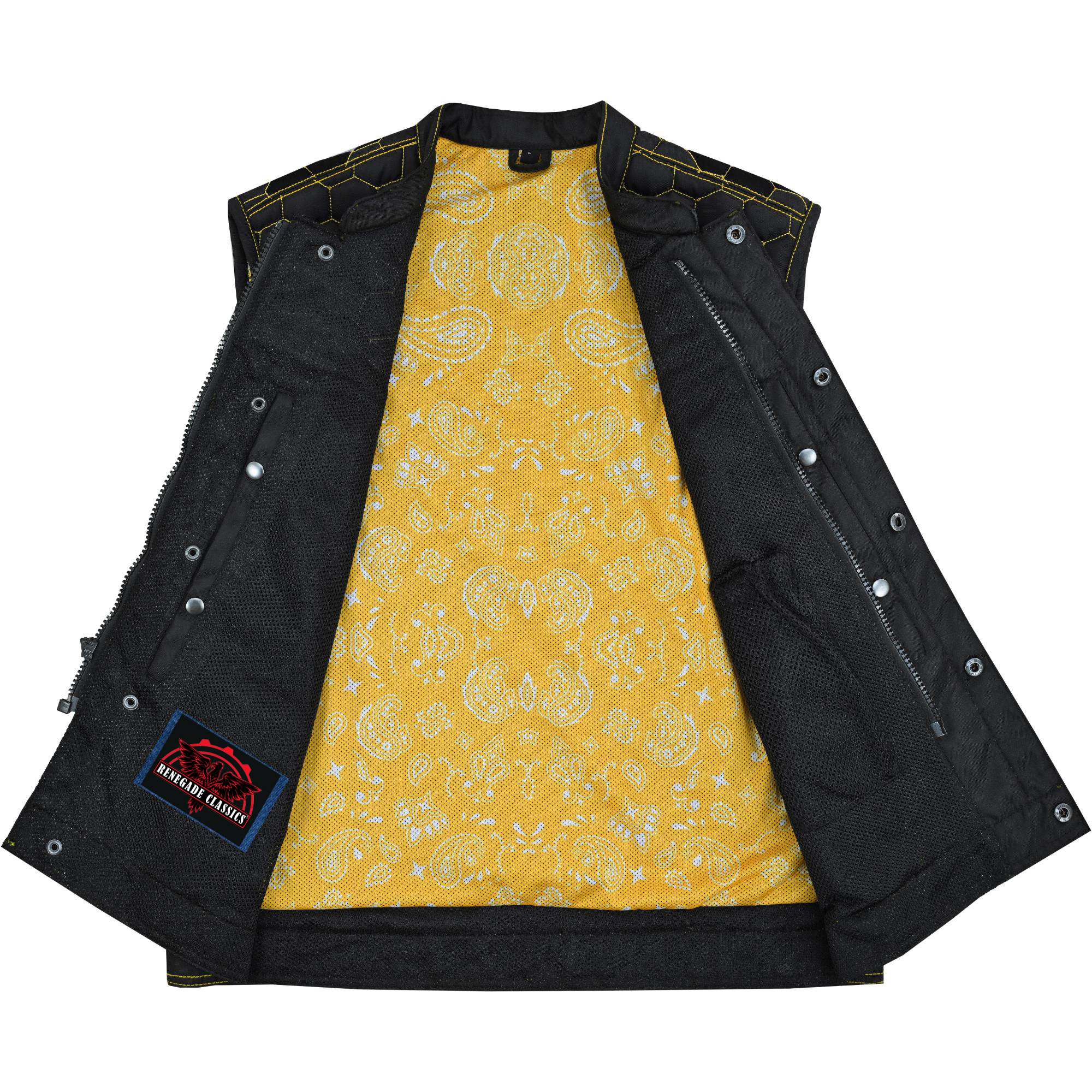 Gloom Gold Men’s Black Mesh Textile Vest with Yellow Thread Detailing