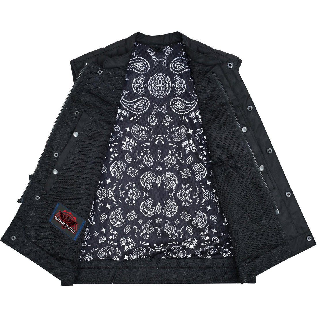 Mesh Rave Men’s Black Mesh Textile Vest with Black Paisley Liner