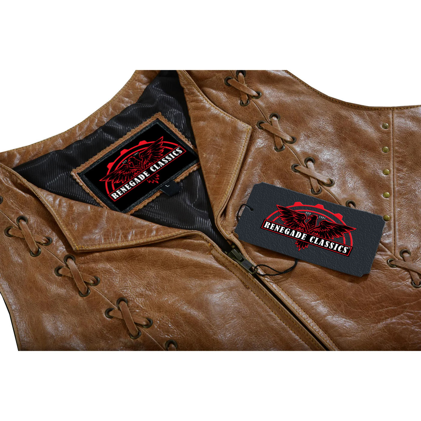 RC236 Women's Brown Zippered Vest with Lacing Details