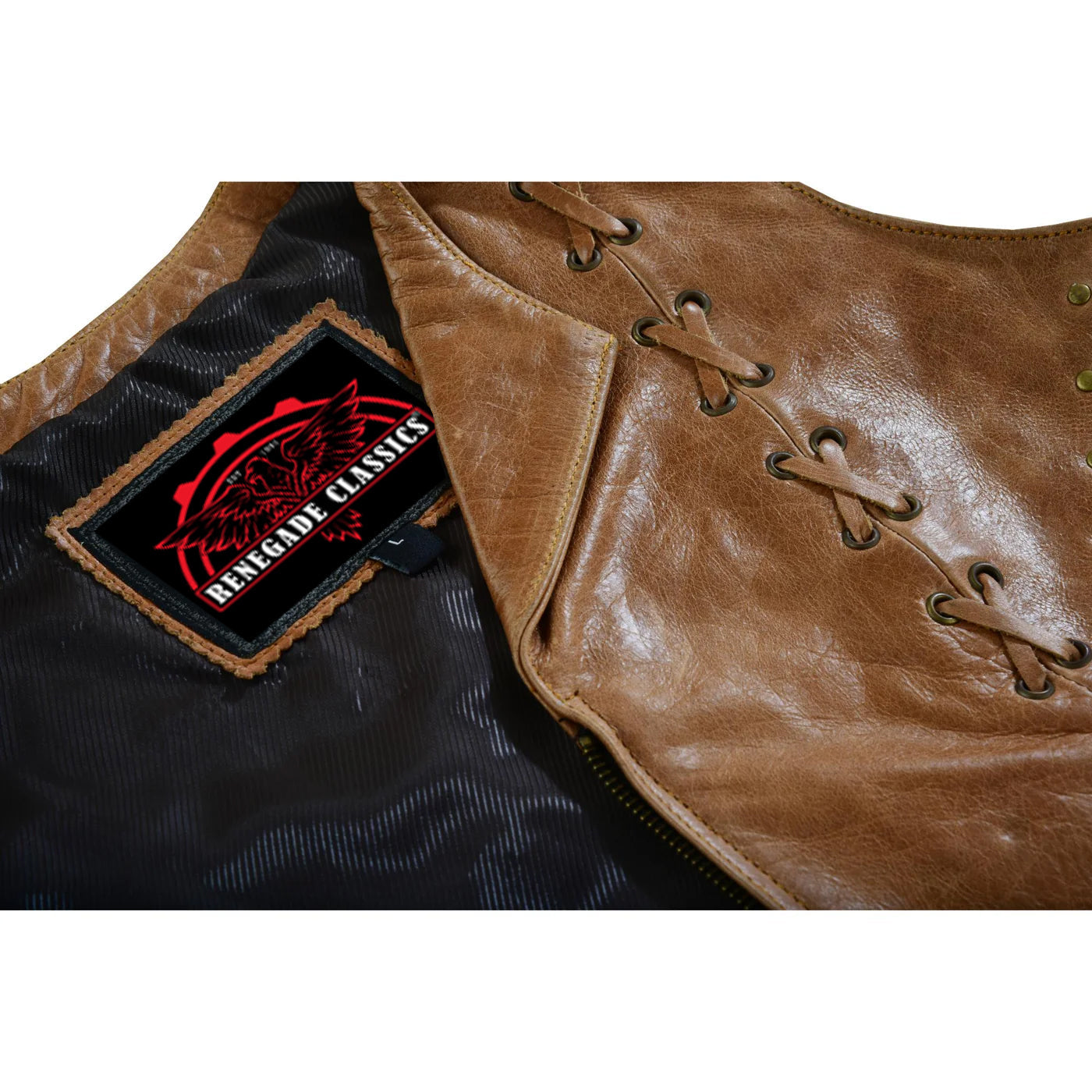 RC236 Women's Brown Zippered Vest with Lacing Details
