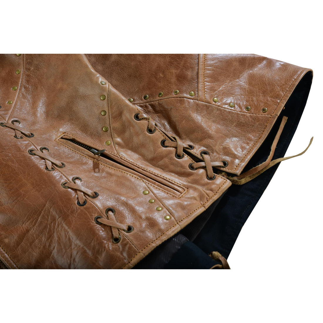 RC236 Women's Brown Zippered Vest with Lacing Details