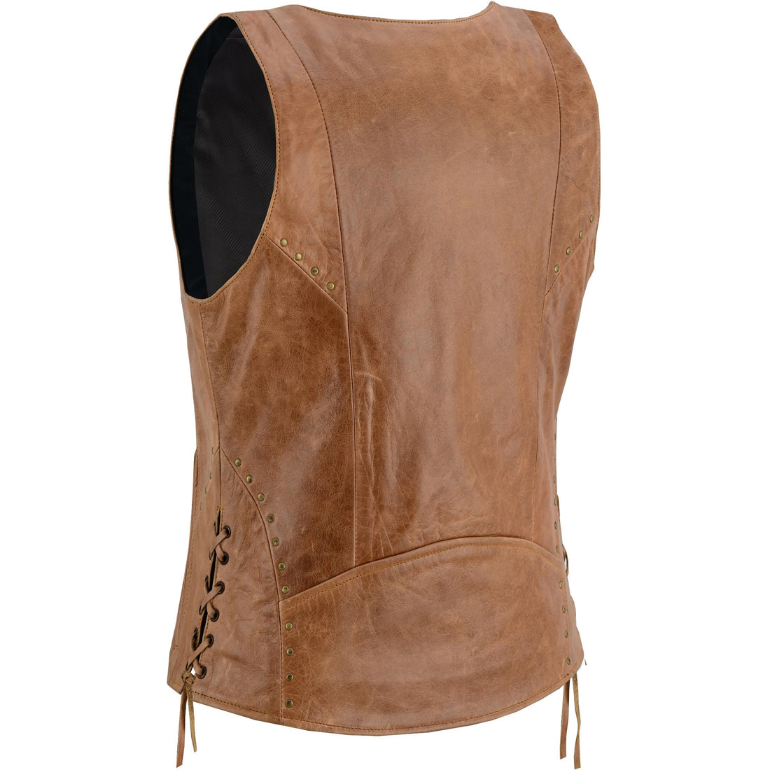 RC236 Women's Brown Zippered Vest with Lacing Details