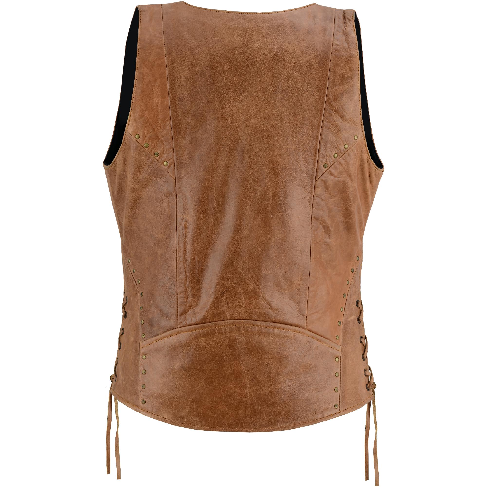 RC236 Women's Brown Zippered Vest with Lacing Details