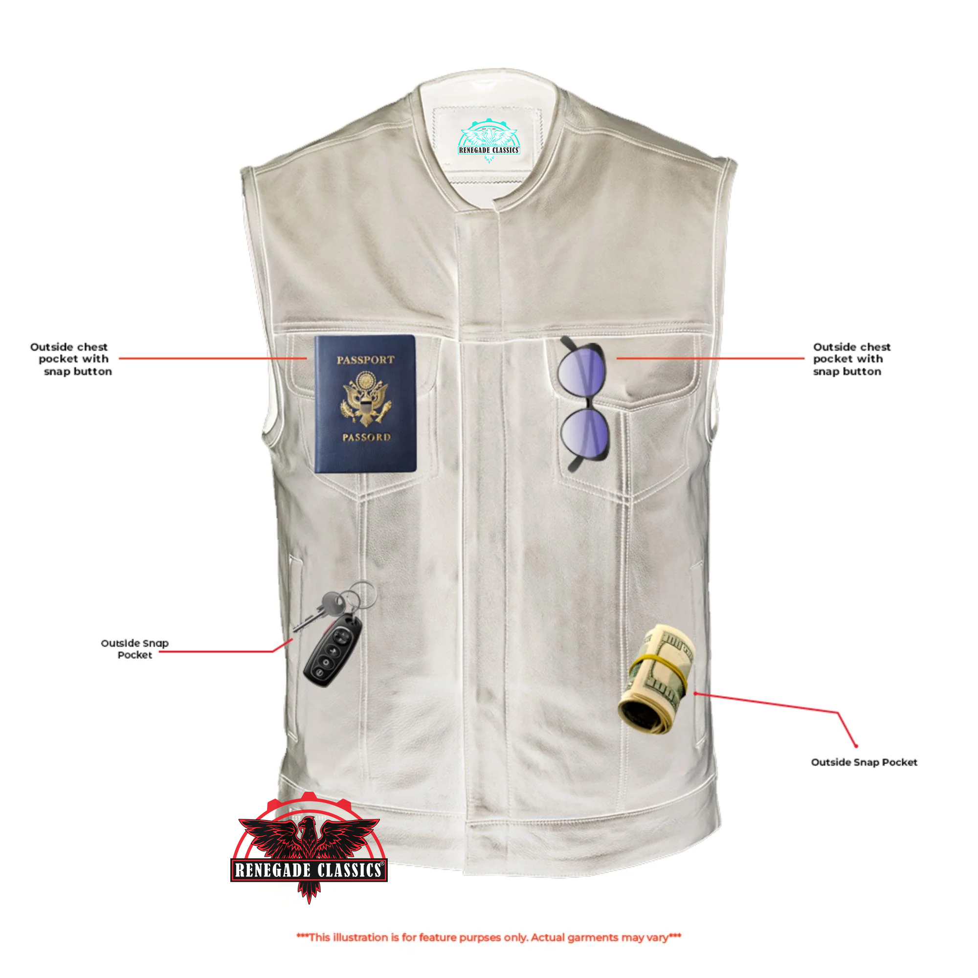 RC181A Concealed Snap Closure, Milled Cowhide, Without Collar & Hidde