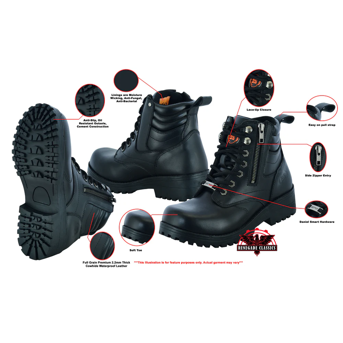RC9768 Women's Side Zipper Plain Toe Boots