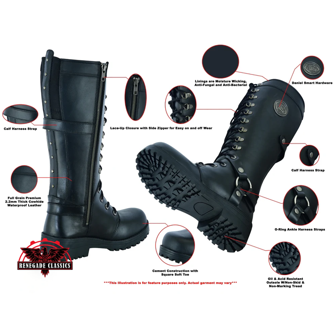 RC9765 Women's 15 Inch Black Leather Stylish Harness Boot
