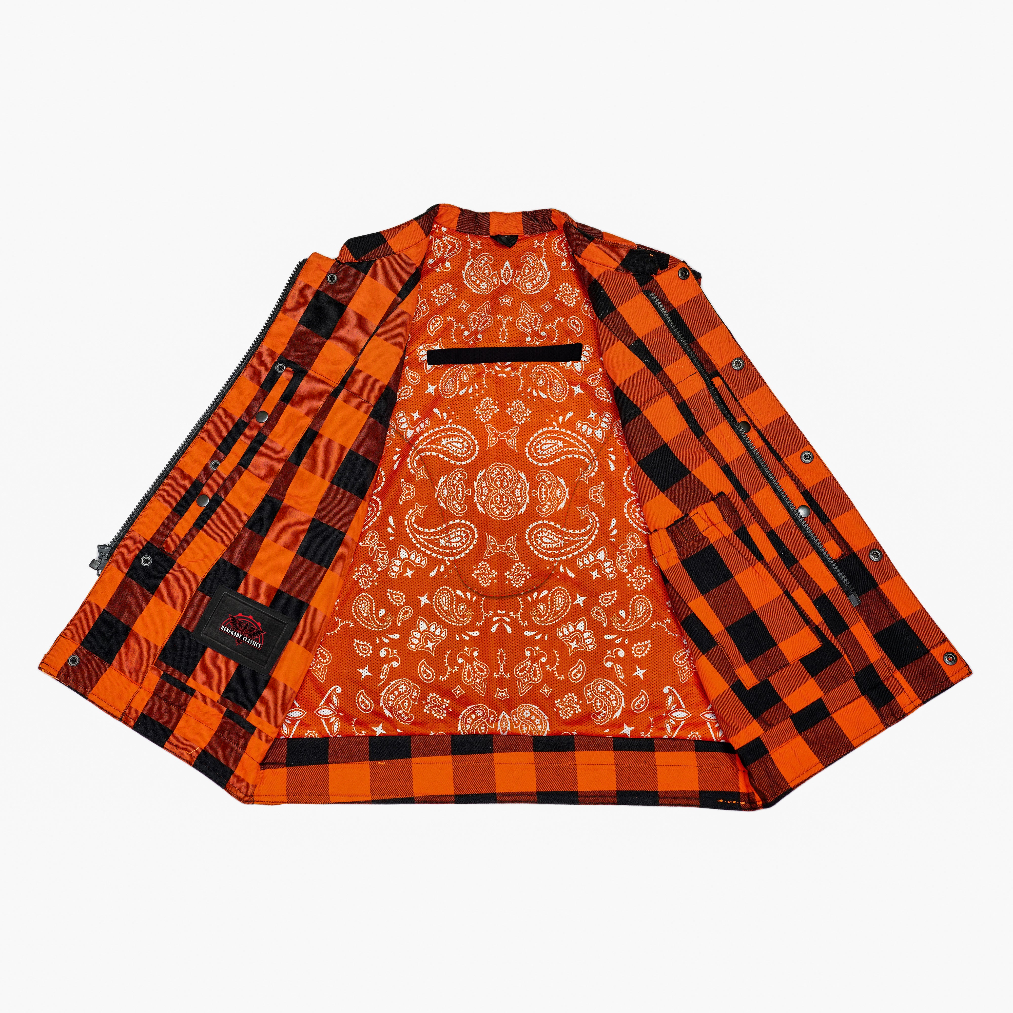 Fire Storm Black and Orange Flannel Textile Vest