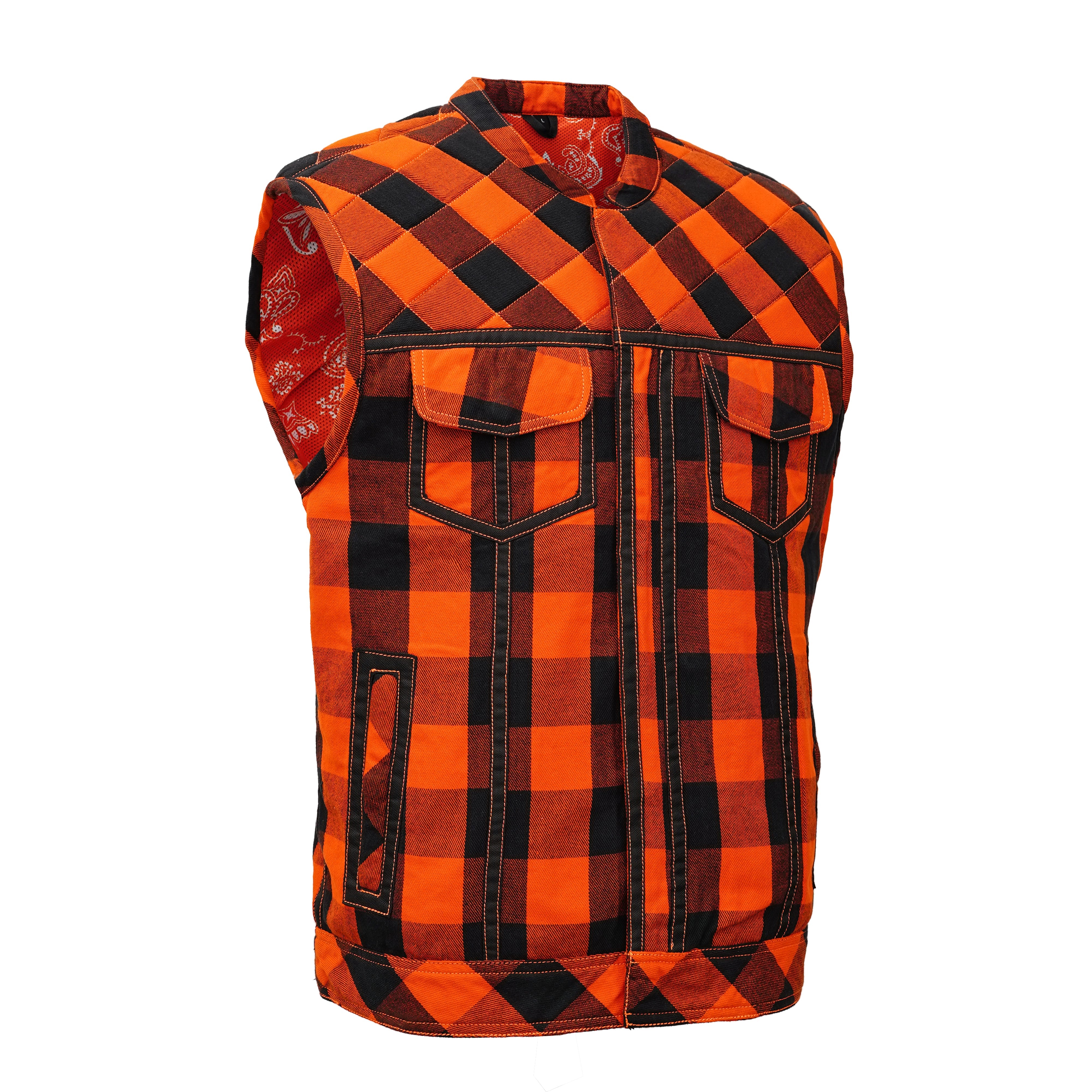Fire Storm Black and Orange Flannel Textile Vest