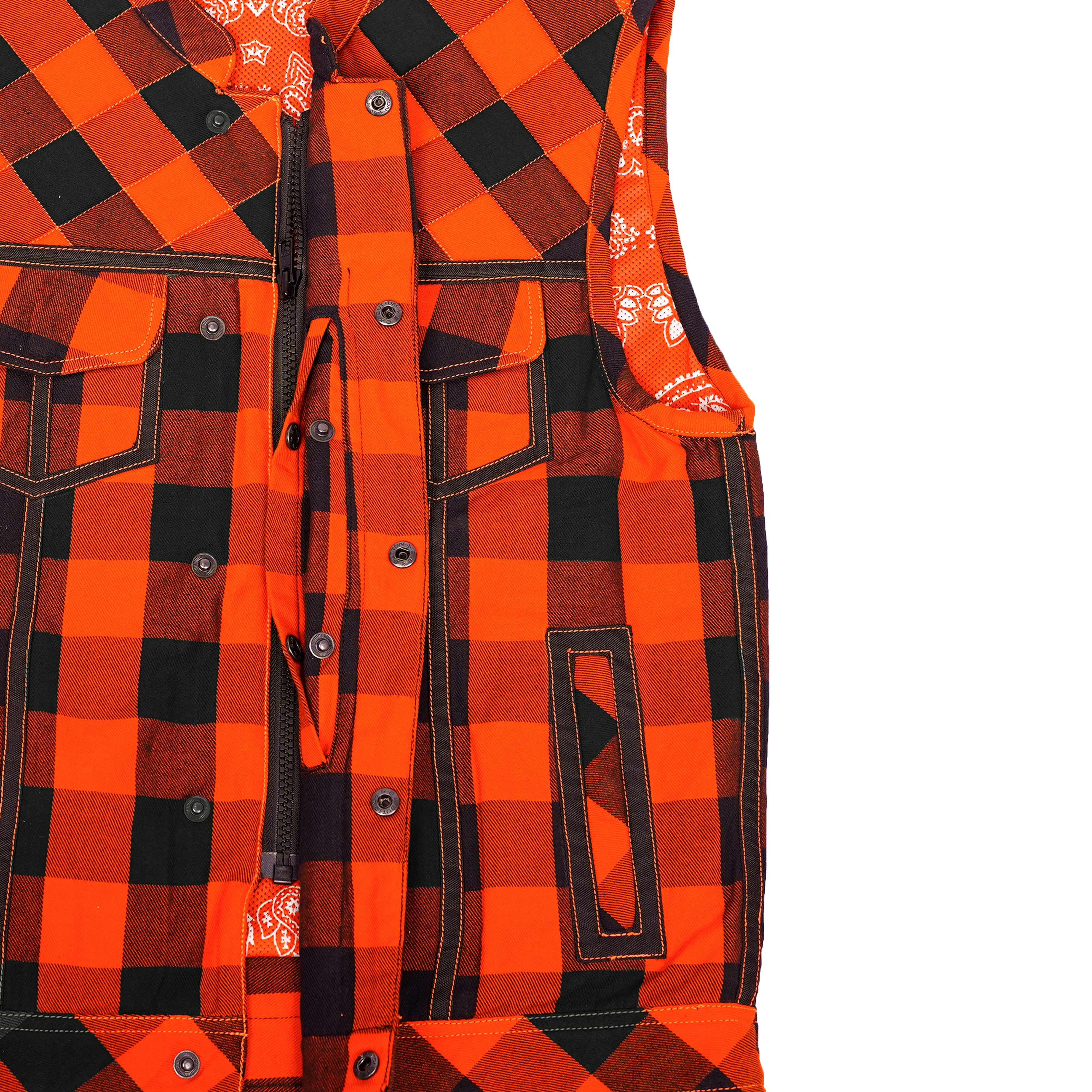 Fire Storm Black and Orange Flannel Textile Vest