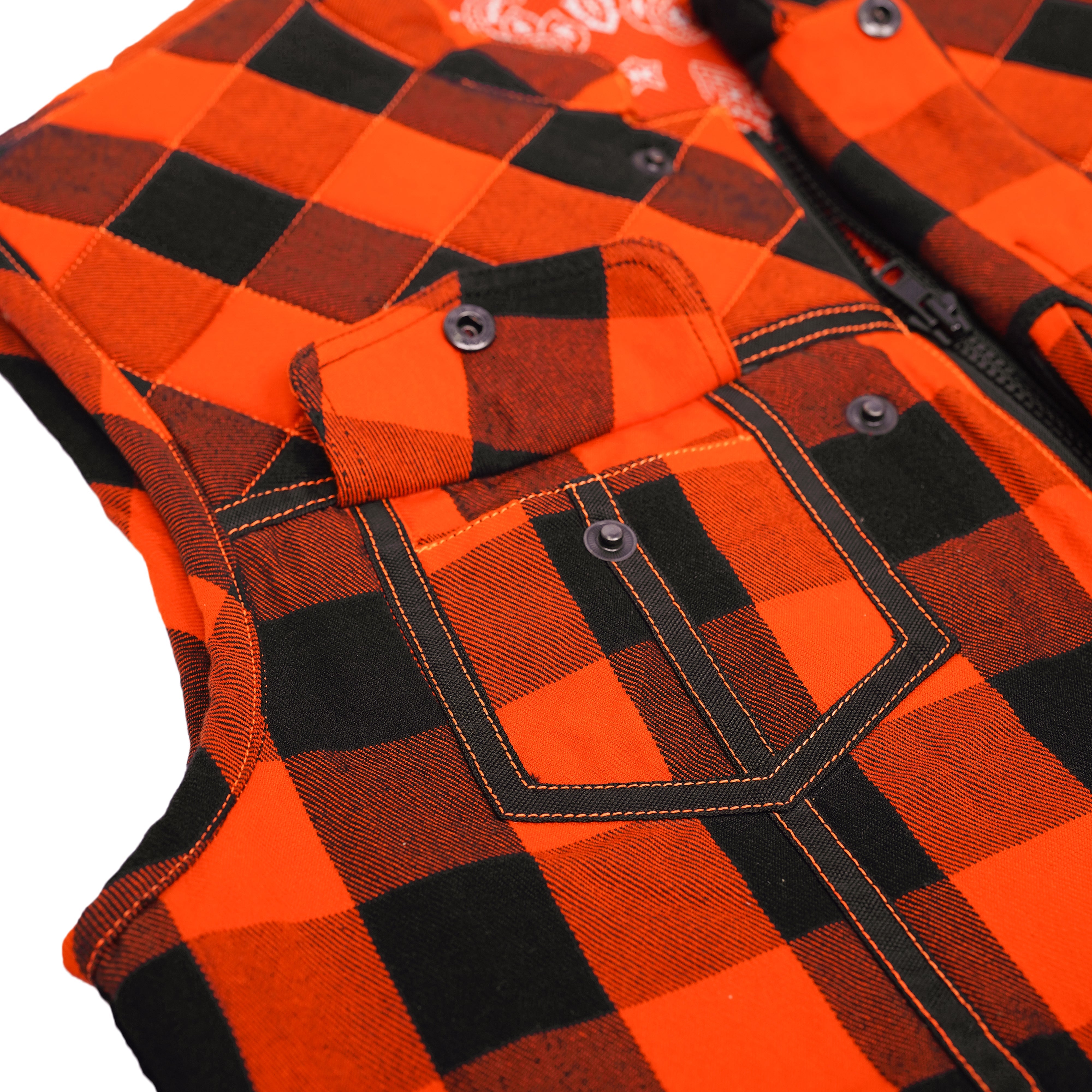 Fire Storm Black and Orange Flannel Textile Vest
