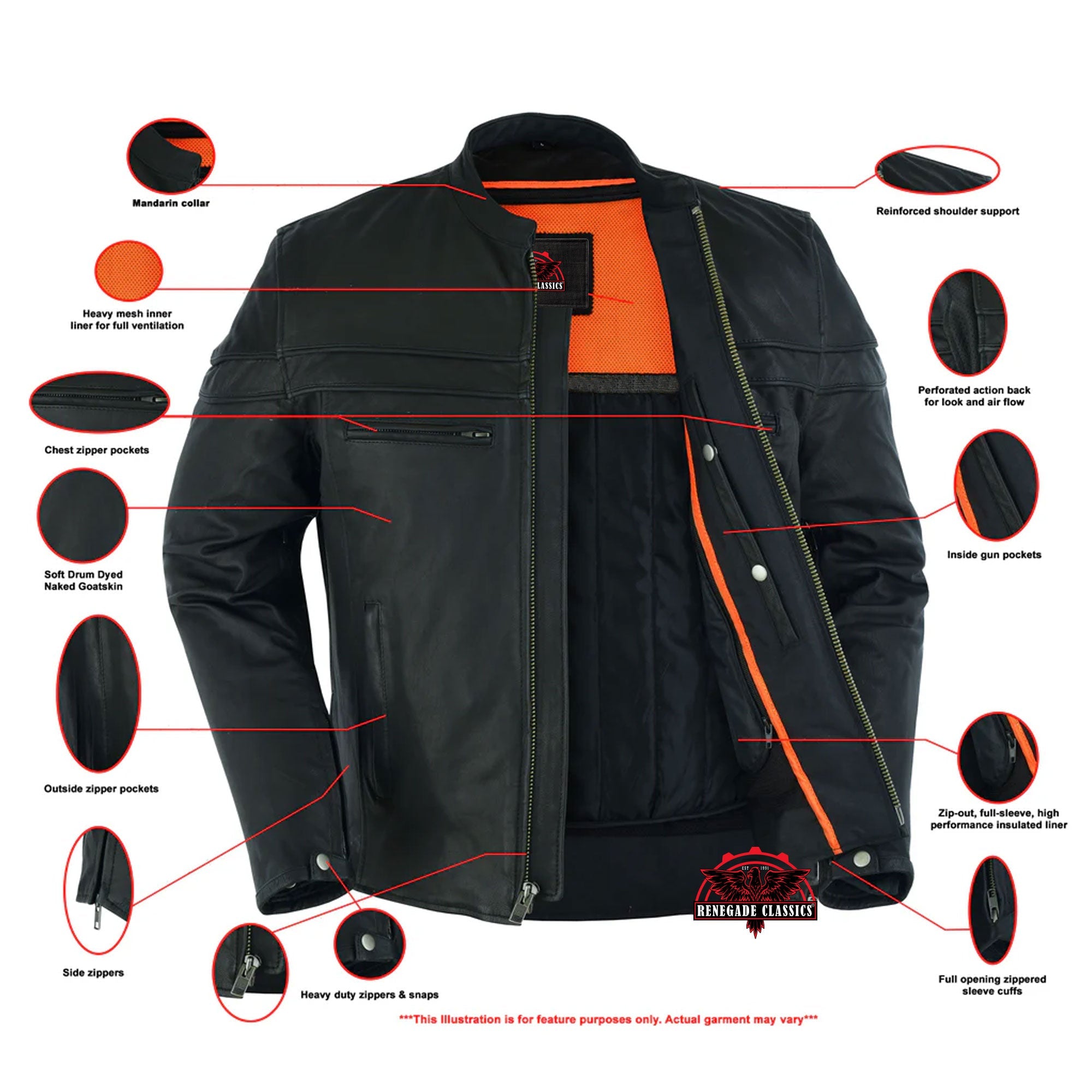 RC768 Men's Sporty Lightweight Leather Cross Over Jacket
