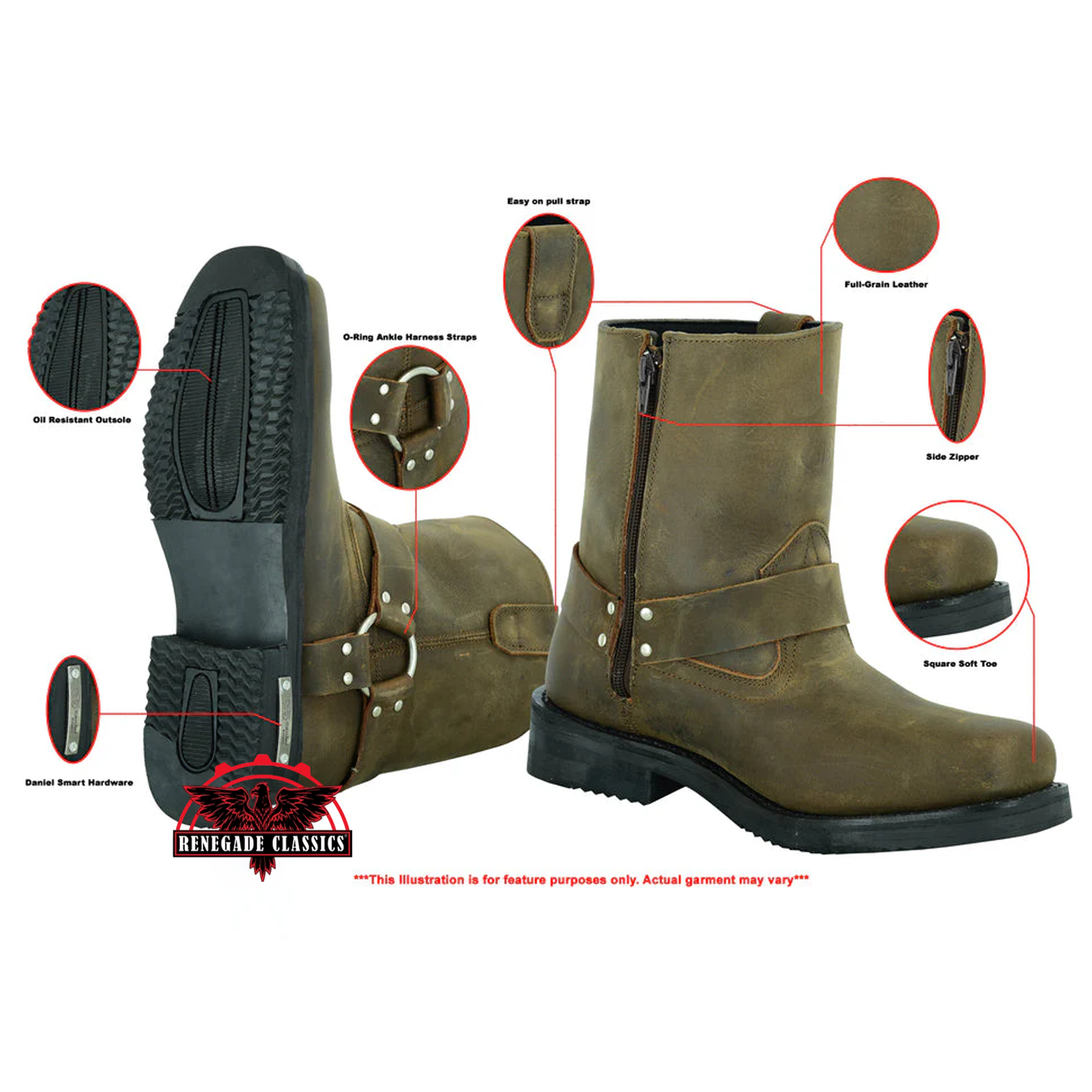 RC9742 Men's Side Zipper Waterproof Boots- Brown