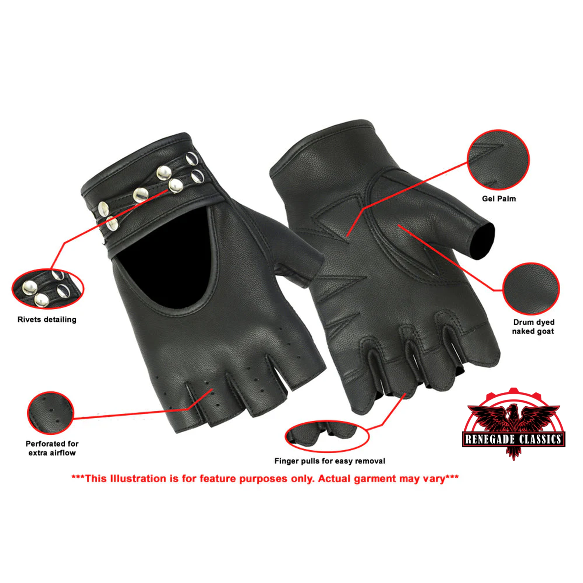 RC85 Women's Fingerless Glove with Rivets Detailing