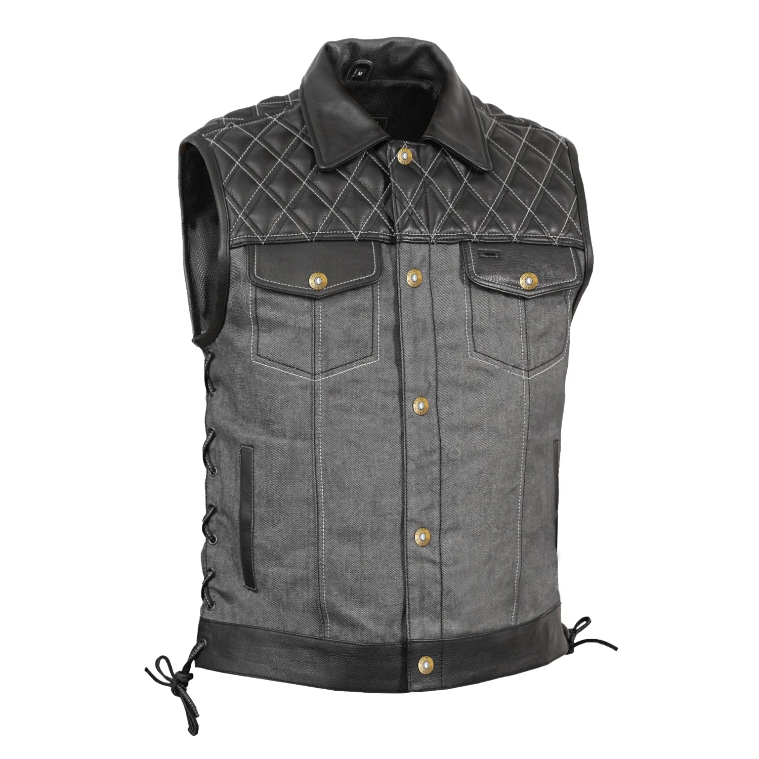 Gray Gunner – Men’s Leather and Denim Vest