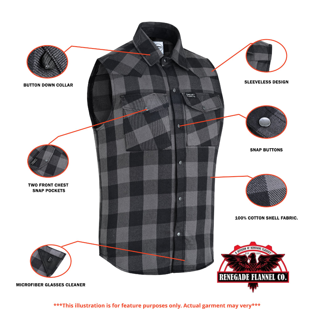 Men’s Gray Black Sleeveless Flannel LVAD Gear Flannel