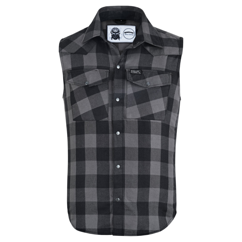 Men’s Gray Black Sleeveless Flannel LVAD Gear Flannel