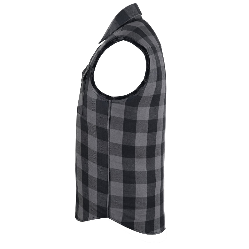 Men’s Gray Black Sleeveless Flannel LVAD Gear Flannel