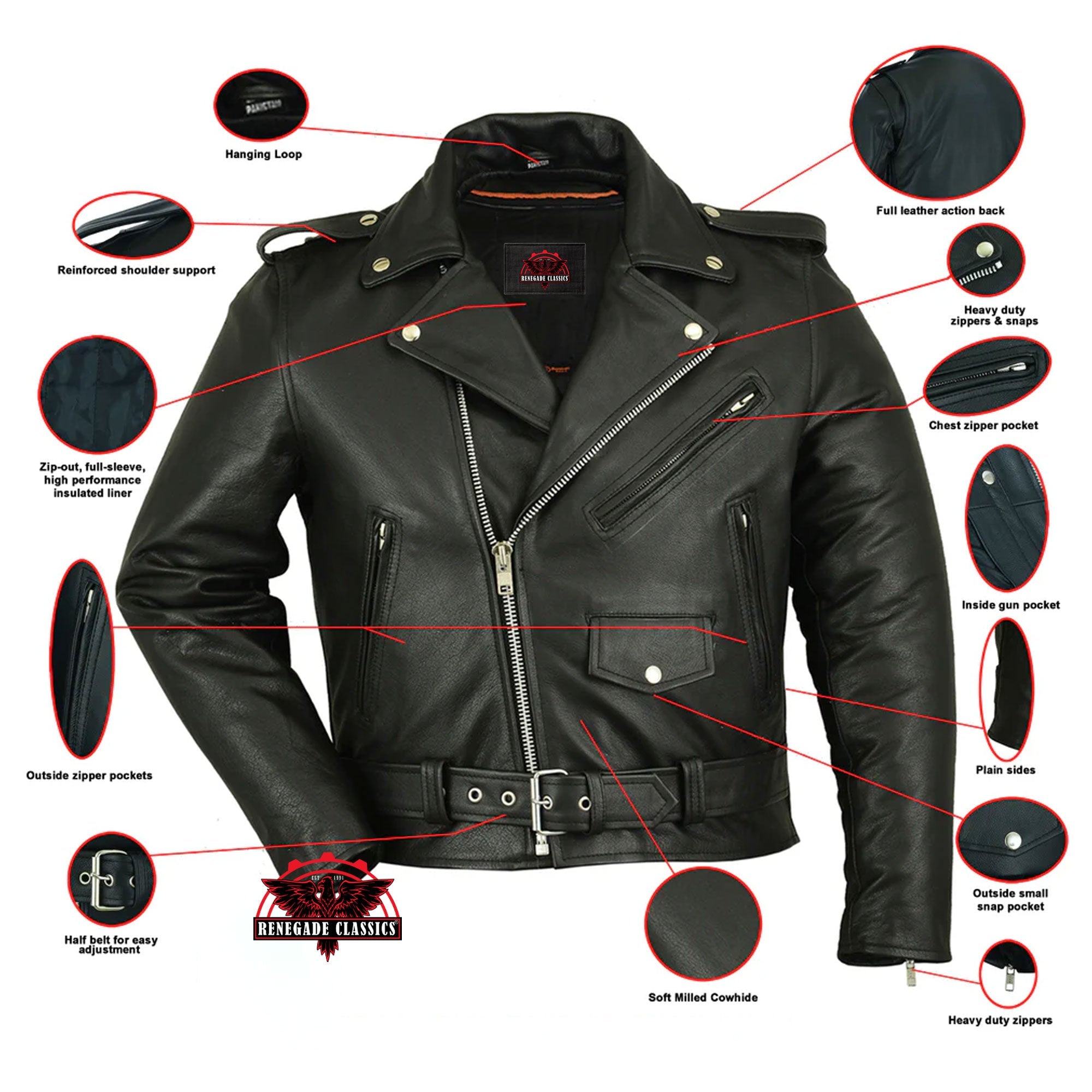 RC730 Men's Classic Plain Side Police Style M/C Jacket