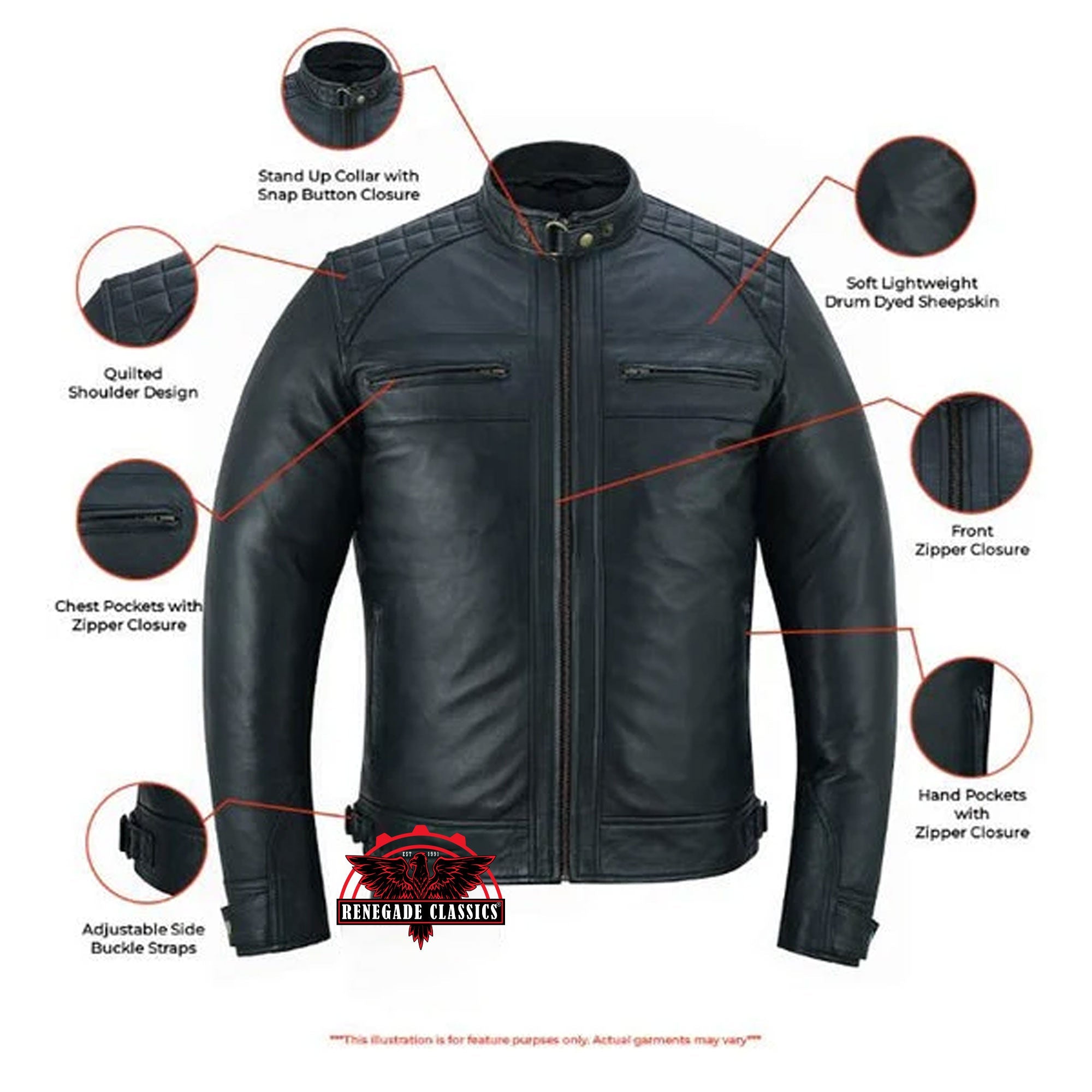 Men's Faux Leather Jacket With Snap Button Collar