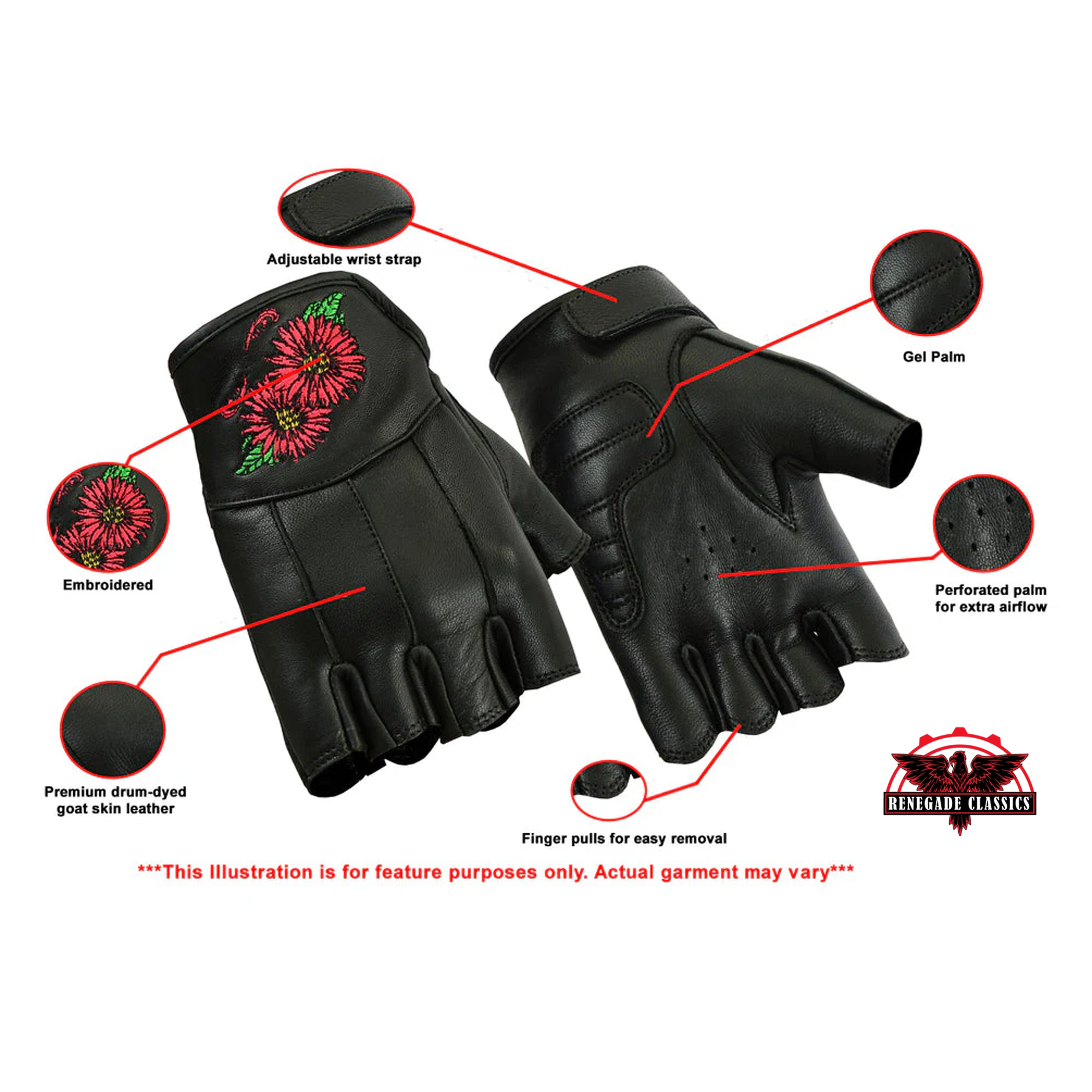 RC36 Women's Embroidered Fingerless Glove