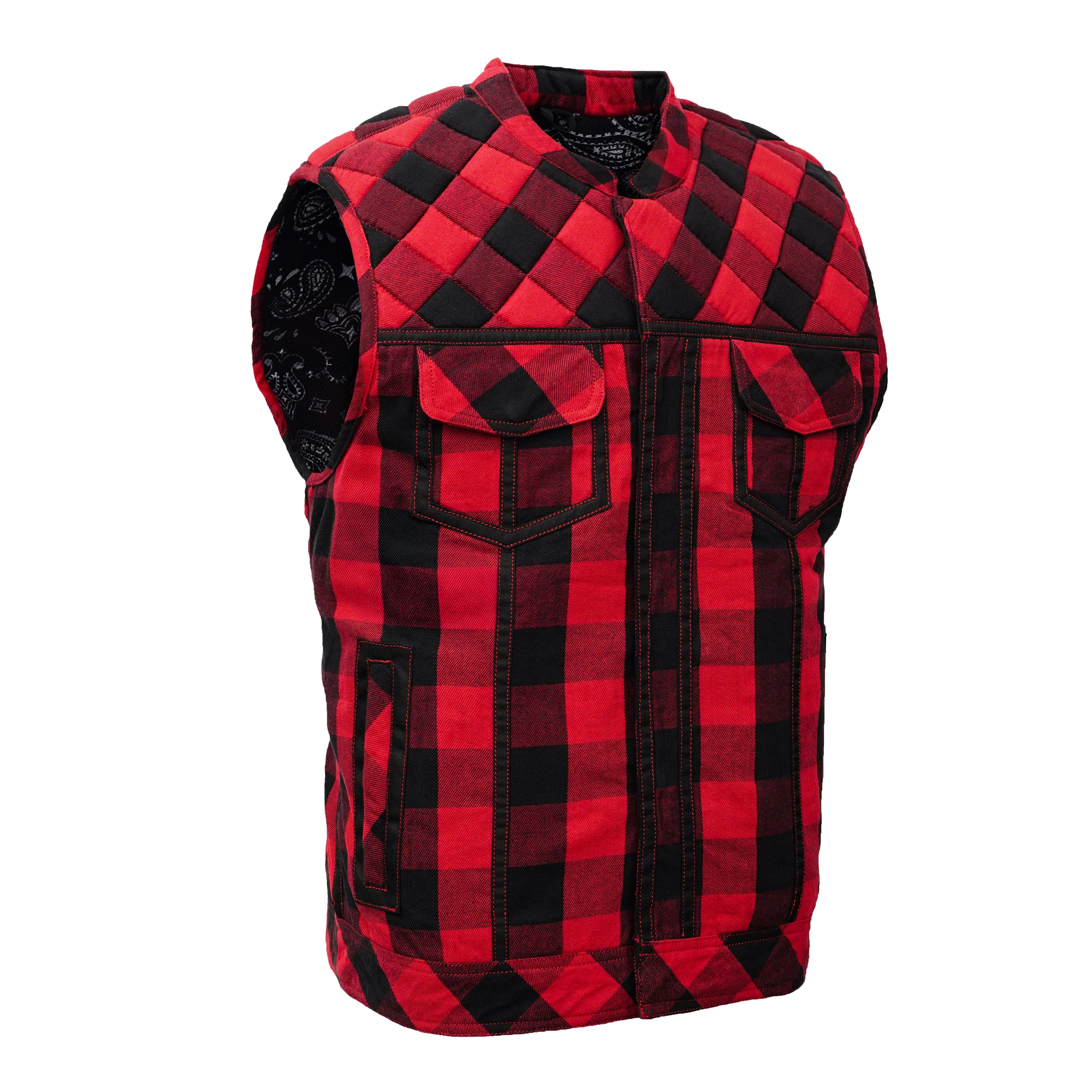 Red Blaze Black and Red Flannel Textile Vest