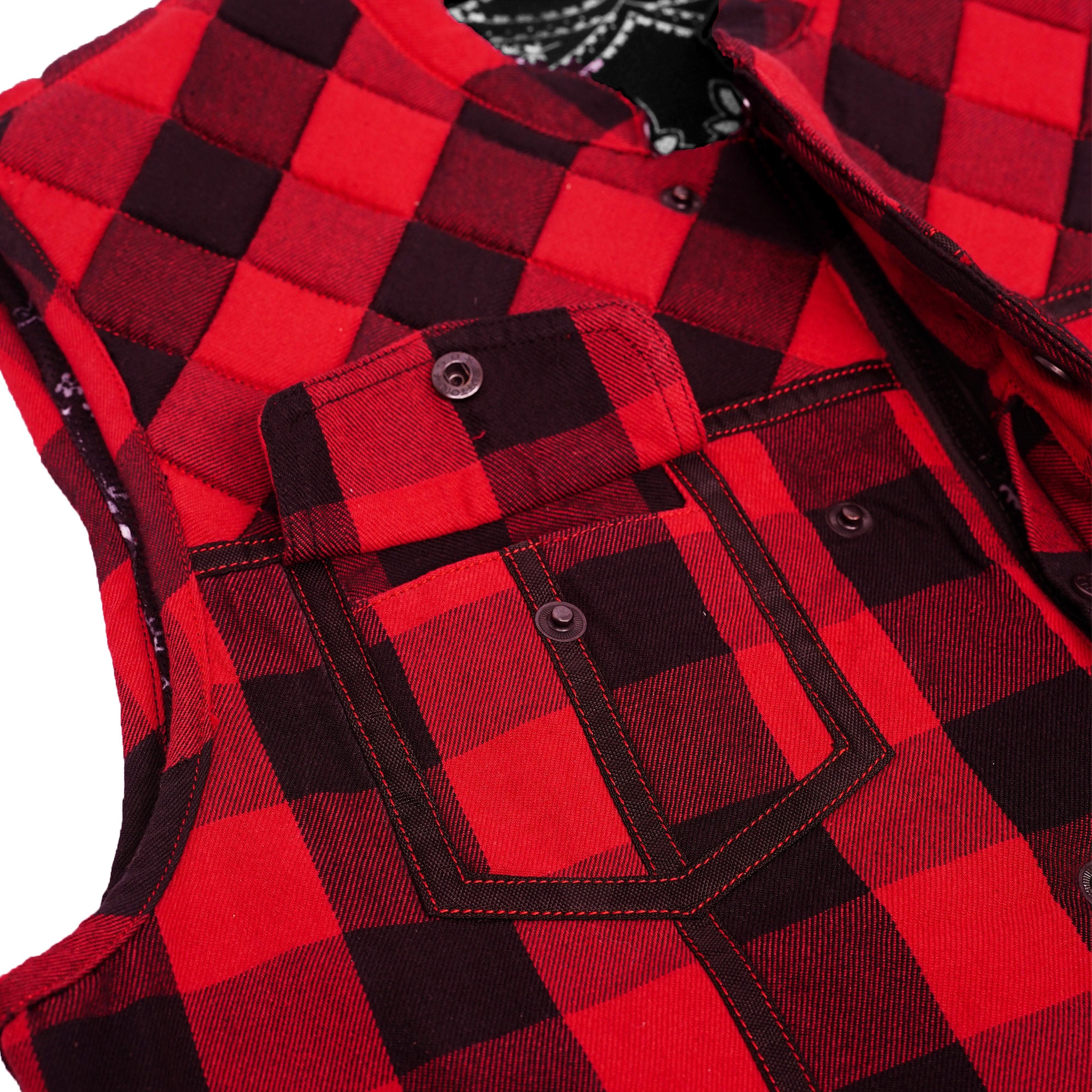 Red Blaze Black and Red Flannel Textile Vest