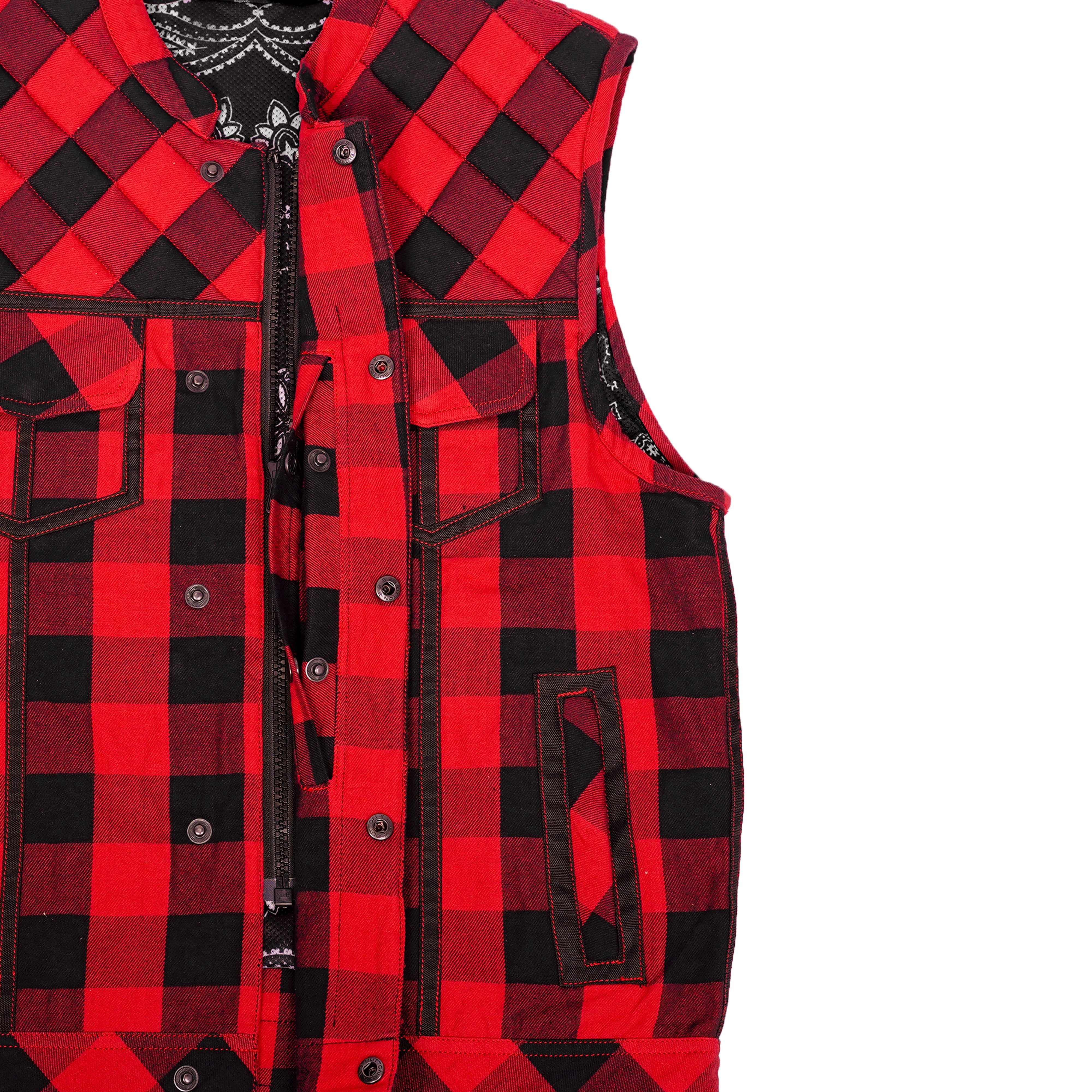 Red Blaze Black and Red Flannel Textile Vest
