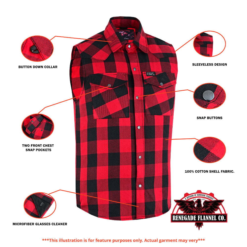 Men’s Red and Black Sleeveless Flannel LVAD Gear Flannel