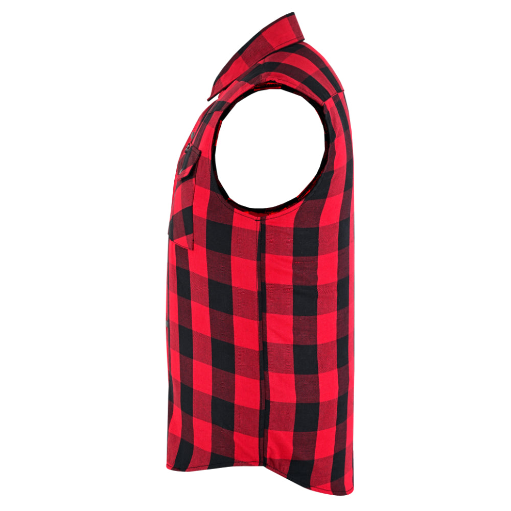Men’s Red and Black Sleeveless Flannel LVAD Gear Flannel