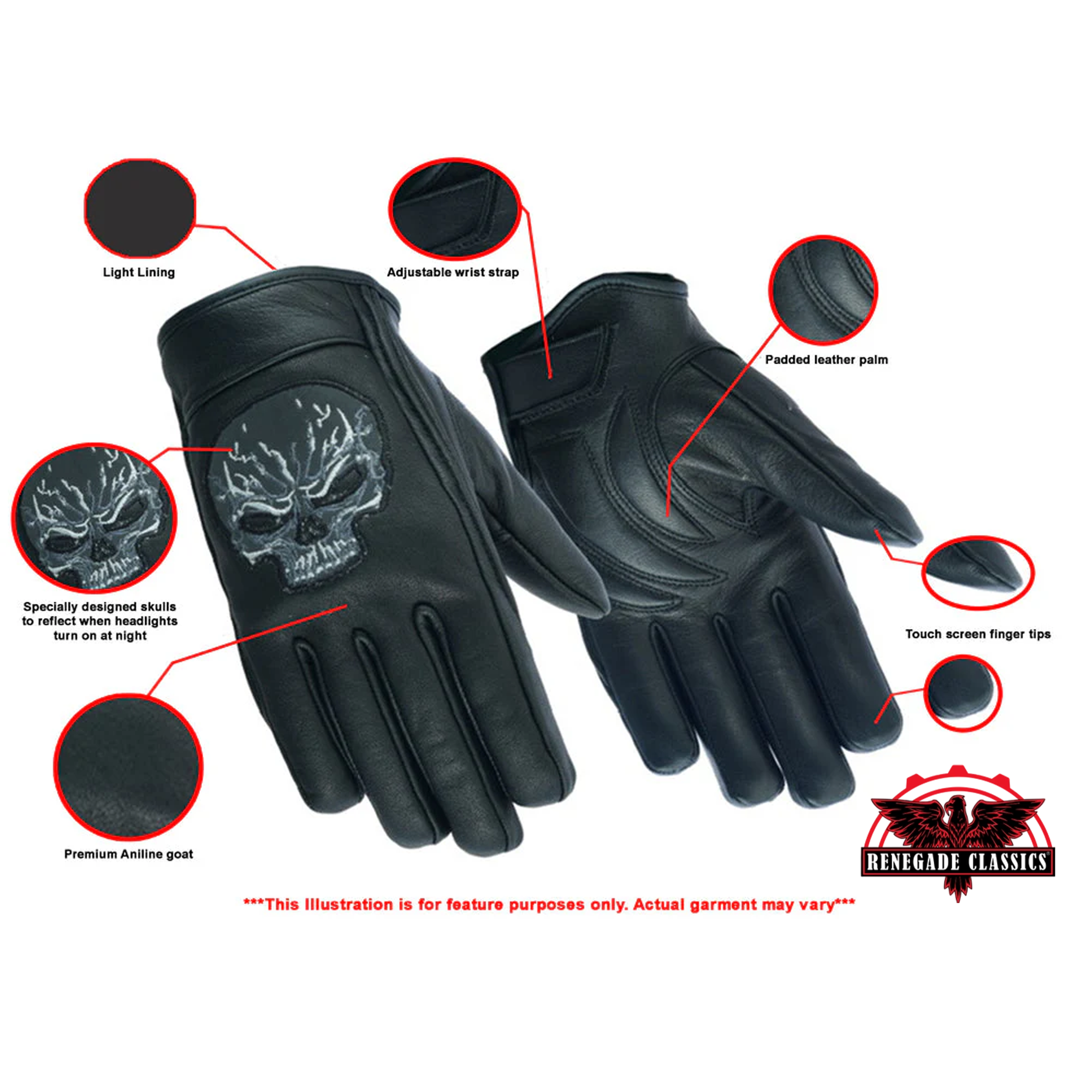 RC47   Reflective Skull Short Glove