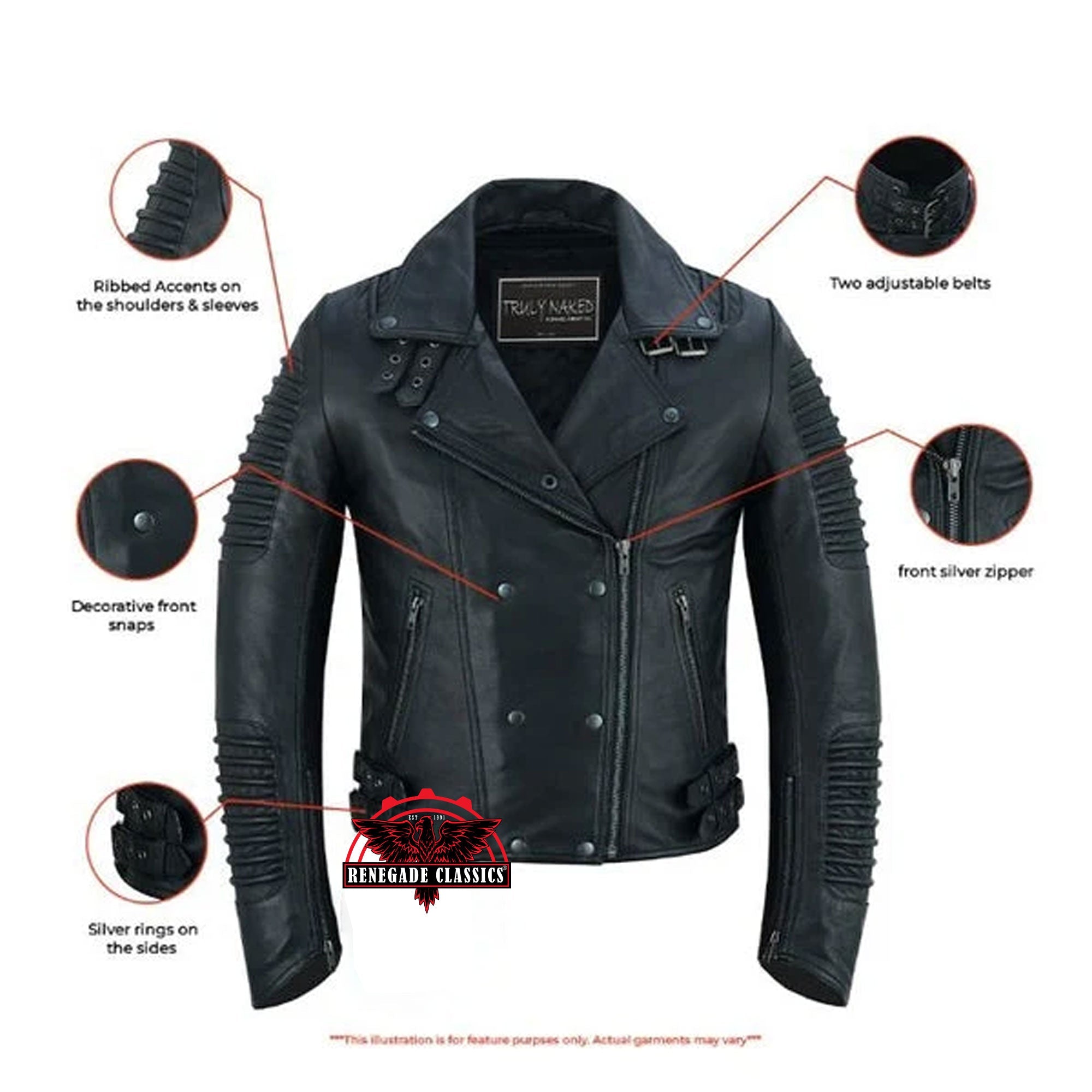 Shadow Queen Women's Black Fashion Leather Jacket with Ribbed Accents