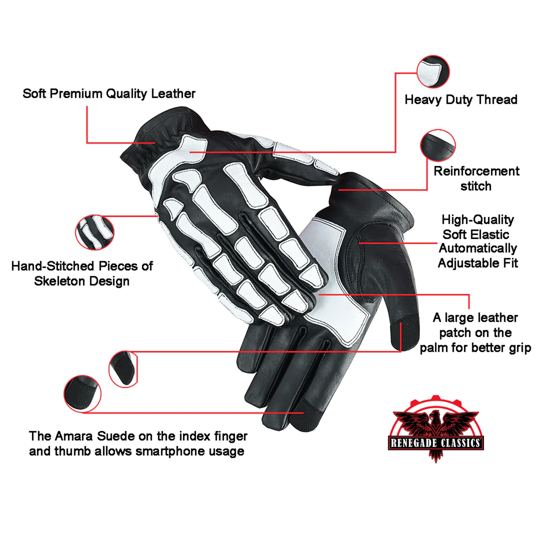 Glow Bones Black and White Leather Skeleton Glove
