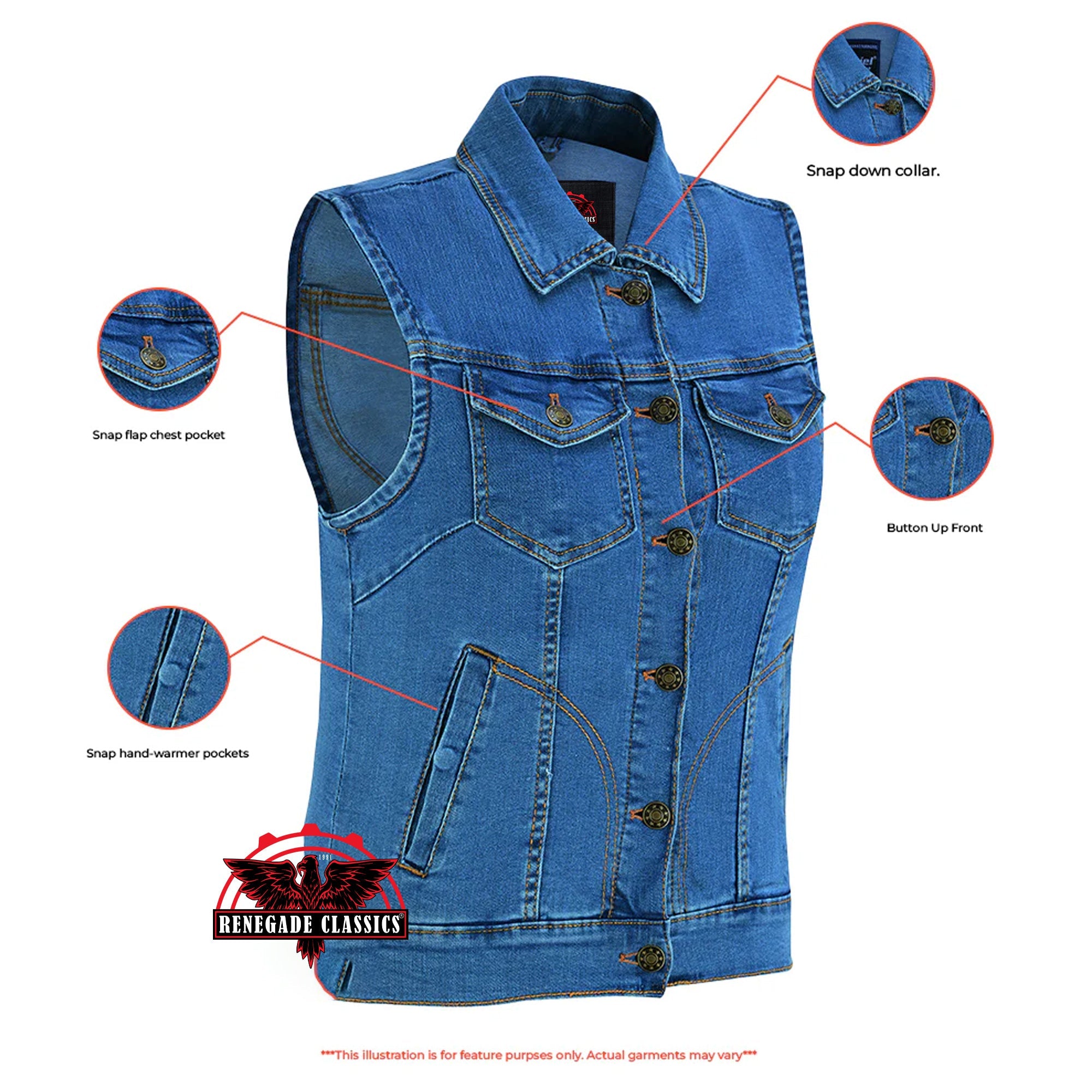 RM943  Women's Blue Denim Snap Front Vest